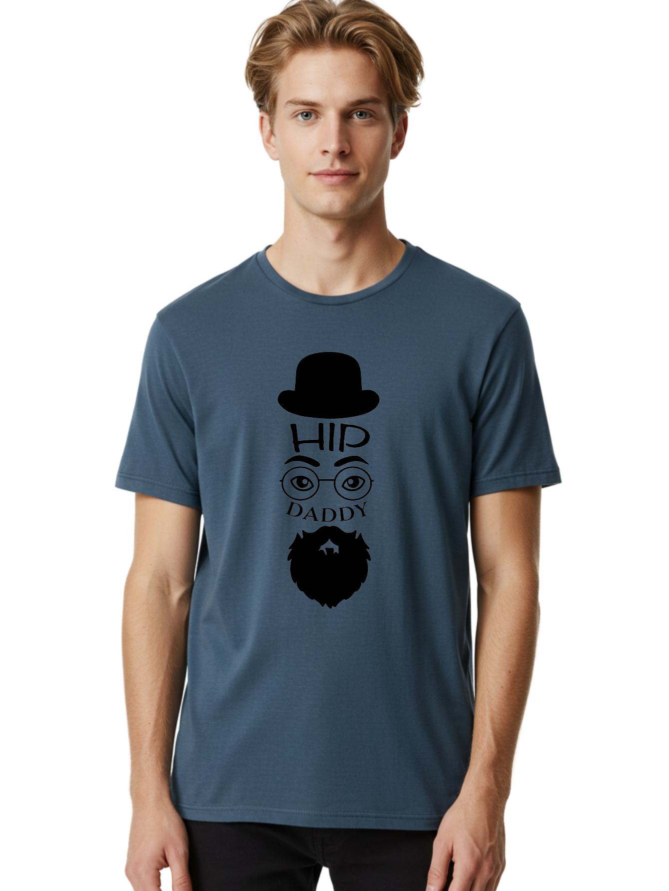 Hip-Daddy Men'S Graphic Tee, 100% Cotton, Comfortable Casual Summer Wear, Machine Washable, Hip Daddy, Bearded Man, Vintage Style, Round Glasses, Bowler Hat, Modern Daddy, Stylish Dad, Fashion Illustration, Hipster Daddy Aac820