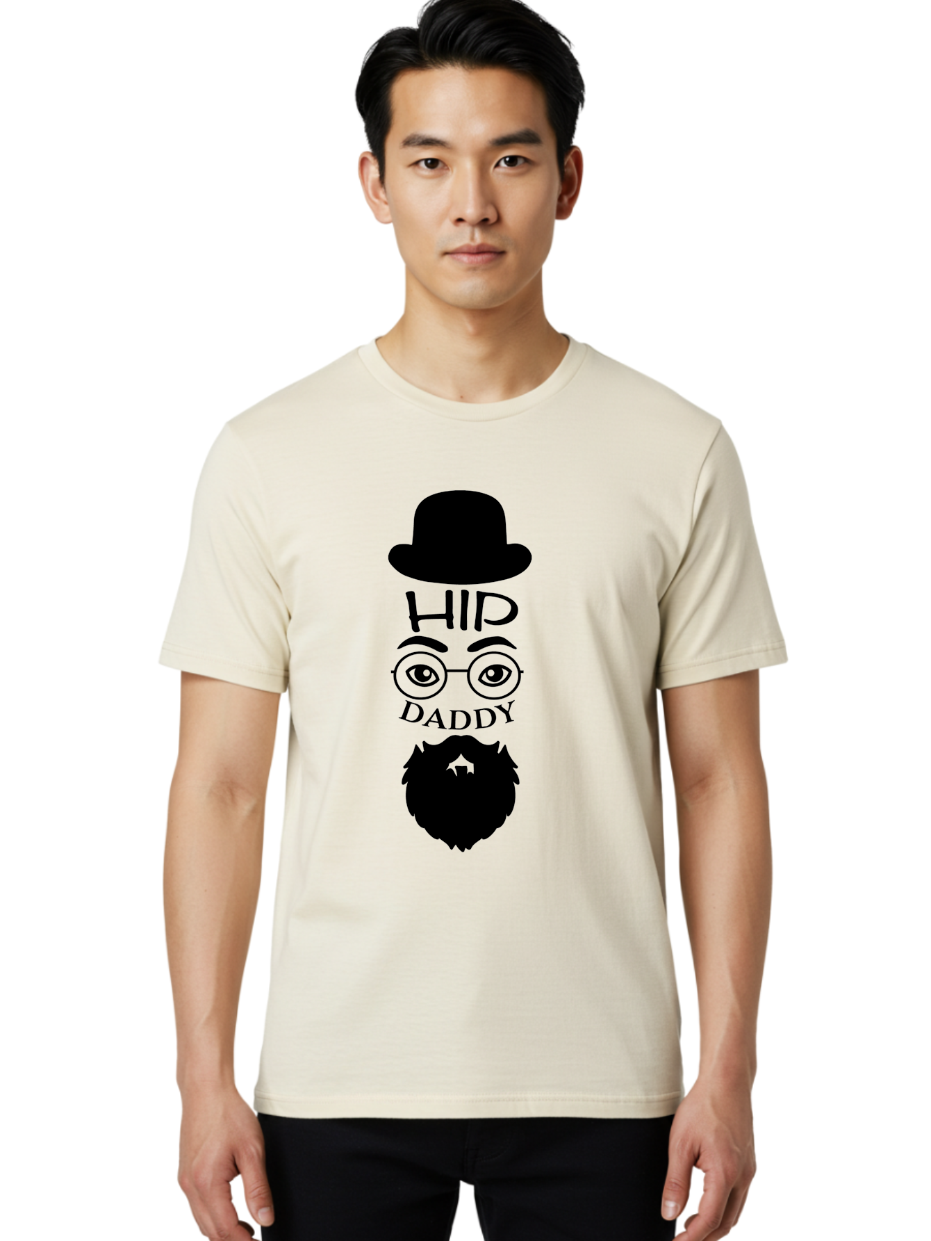 Hip-Daddy Men'S Graphic Tee, 100% Cotton, Comfortable Casual Summer Wear, Machine Washable, Hip Daddy, Bearded Man, Vintage Style, Round Glasses, Bowler Hat, Modern Daddy, Stylish Dad, Fashion Illustration, Hipster Daddy Aac820