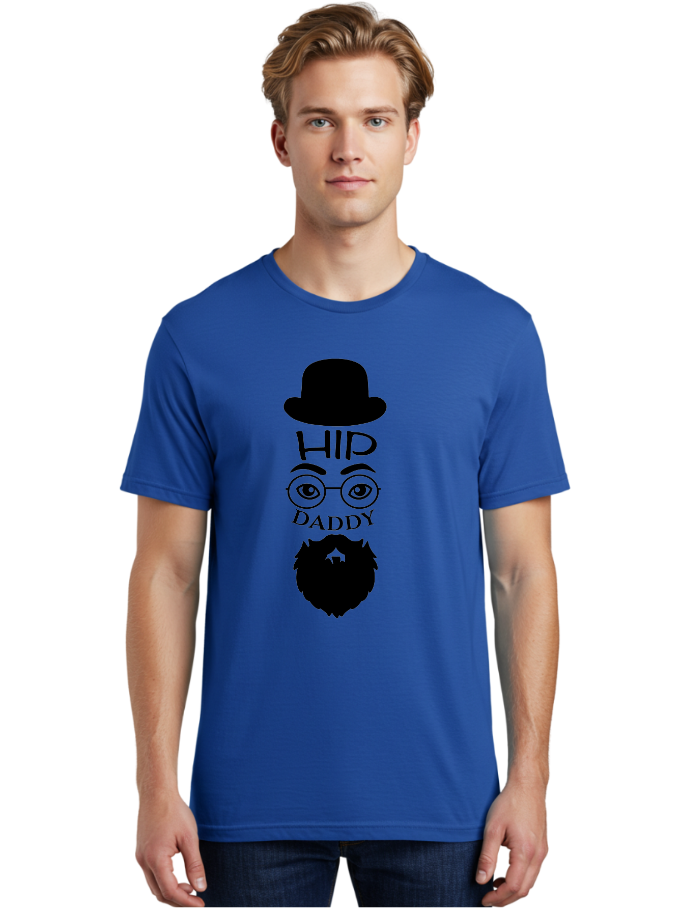 Hip-Daddy Men'S Graphic Tee, 100% Cotton, Comfortable Casual Summer Wear, Machine Washable, Hip Daddy, Bearded Man, Vintage Style, Round Glasses, Bowler Hat, Modern Daddy, Stylish Dad, Fashion Illustration, Hipster Daddy Aac820