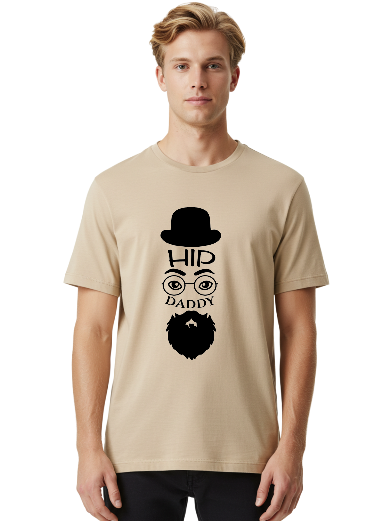 Hip-Daddy Men'S Graphic Tee, 100% Cotton, Comfortable Casual Summer Wear, Machine Washable, Hip Daddy, Bearded Man, Vintage Style, Round Glasses, Bowler Hat, Modern Daddy, Stylish Dad, Fashion Illustration, Hipster Daddy Aac820