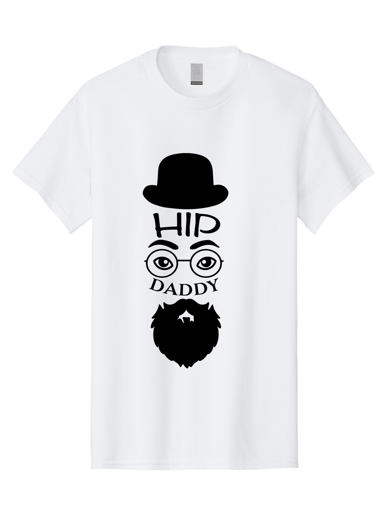Hip-Daddy Men'S Graphic Tee, 100% Cotton, Comfortable Casual Summer Wear, Machine Washable, Hip Daddy, Bearded Man, Vintage Style, Round Glasses, Bowler Hat, Modern Daddy, Stylish Dad, Fashion Illustration, Hipster Daddy Aac820