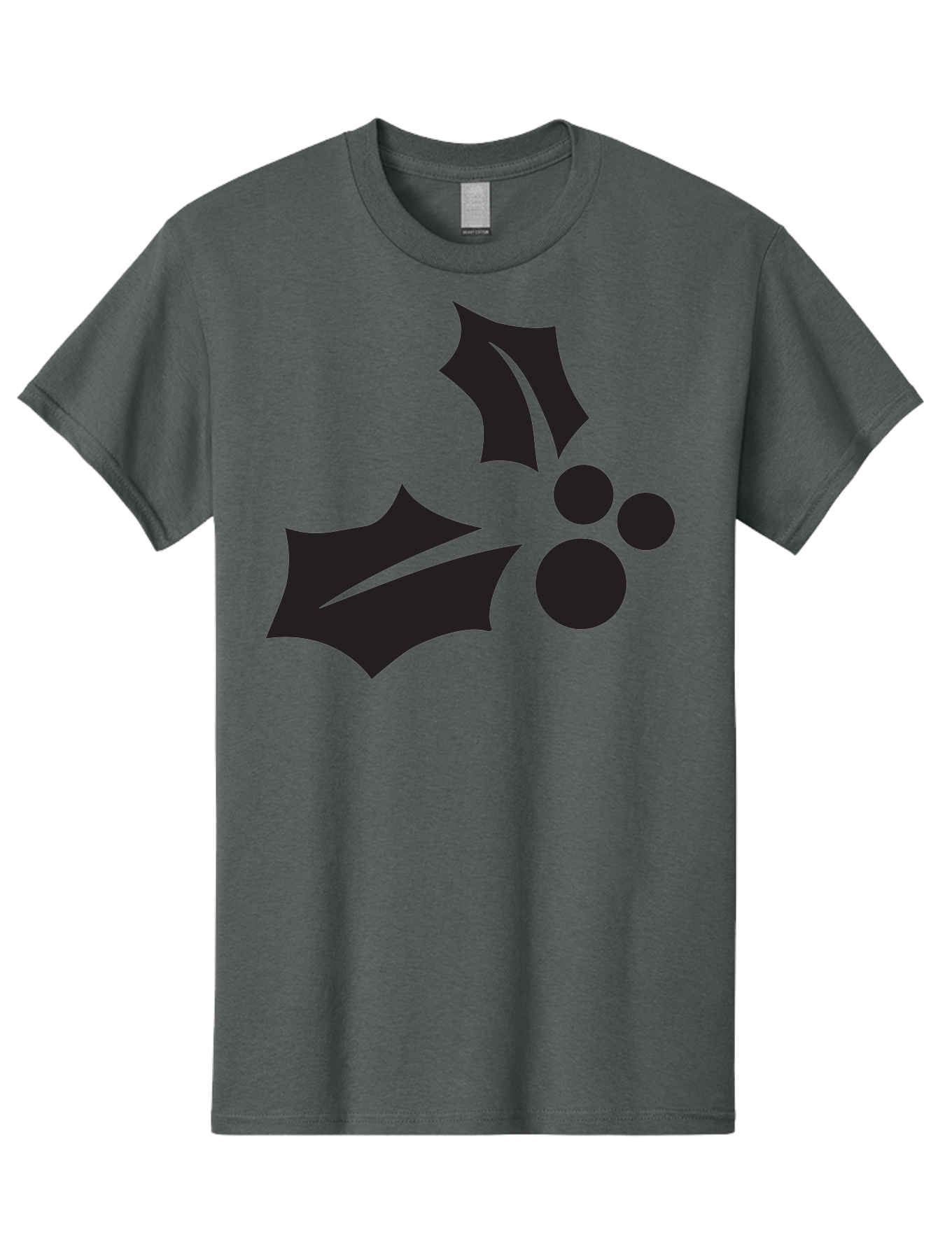 Holly-Leaves-And-Berries Men'S Graphic Tee, 100% Cotton, Comfortable Casual Summer Wear, Machine Washable, Holiday Holly, Christmas Leaves, Festive Berries, Black Silhouette, Minimalist Design, Winter Decor, Seasonal Graphics Aac823
