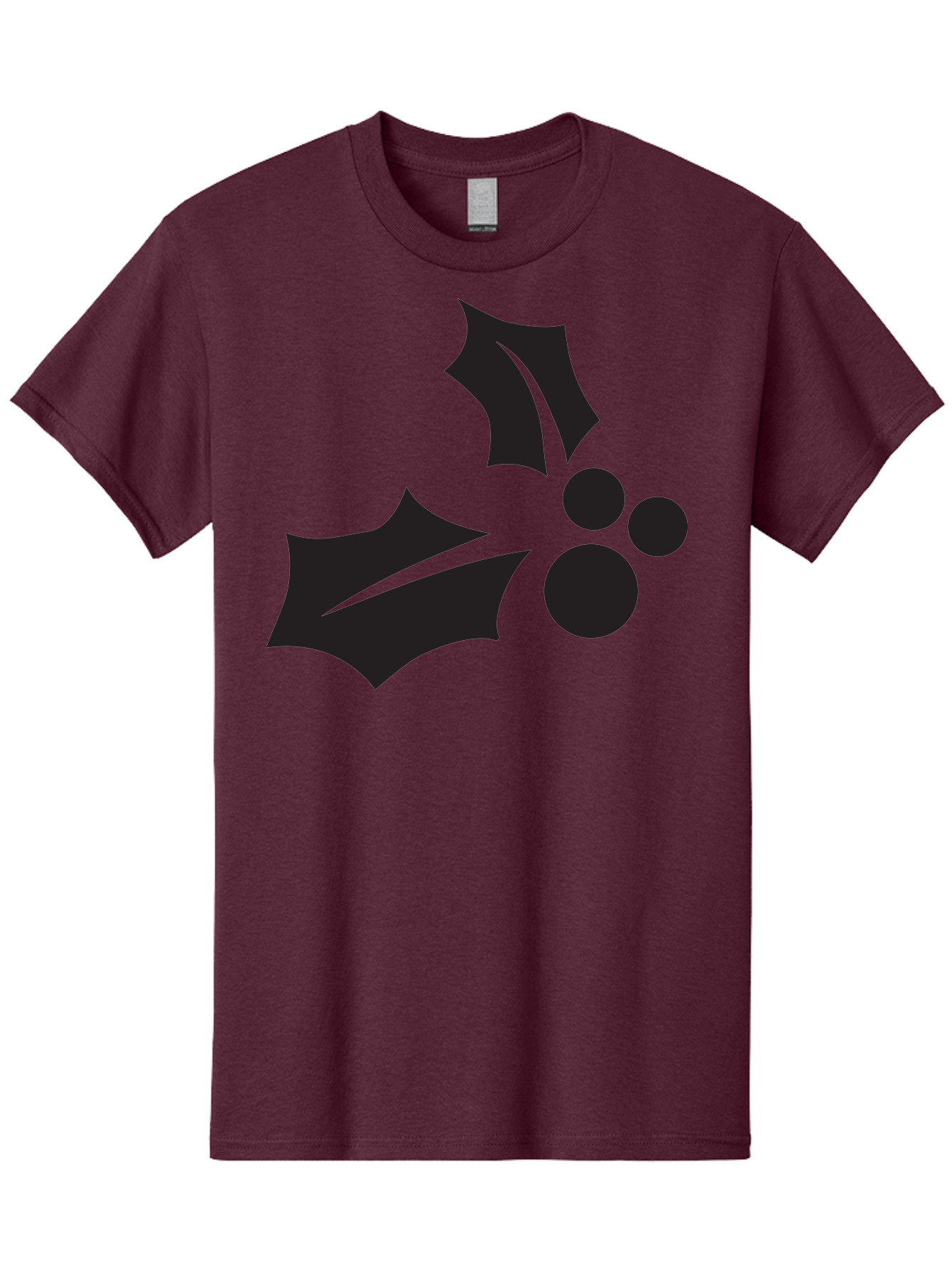 Holly-Leaves-And-Berries Men'S Graphic Tee, 100% Cotton, Comfortable Casual Summer Wear, Machine Washable, Holiday Holly, Christmas Leaves, Festive Berries, Black Silhouette, Minimalist Design, Winter Decor, Seasonal Graphics Aac823