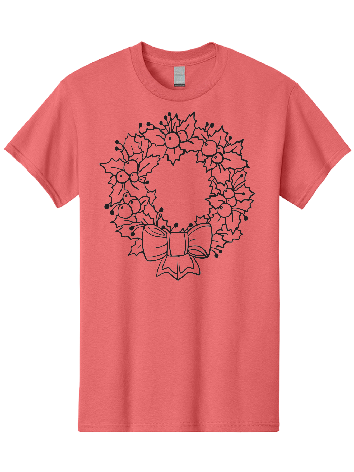 Holly-Wreath-With-Bow Men'S Graphic Tee, 100% Cotton, Comfortable Casual Summer Wear, Machine Washable, Christmas Wreath, Festive Decoration, Holly Leaves, Berries, Bow, Holiday Decor, Winter Season, Christmas Celebration, Festive Atmosphere, Aac824
