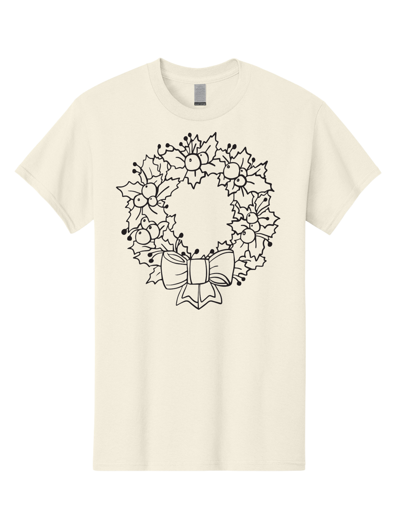 Holly-Wreath-With-Bow Men'S Graphic Tee, 100% Cotton, Comfortable Casual Summer Wear, Machine Washable, Christmas Wreath, Festive Decoration, Holly Leaves, Berries, Bow, Holiday Decor, Winter Season, Christmas Celebration, Festive Atmosphere, Aac824