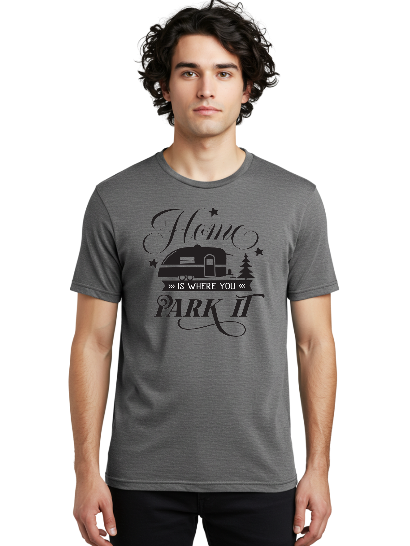 Home-Is-Where-You-Park-It Men'S Graphic Tee, 100% Cotton, Comfortable Casual Summer Wear, Machine Washable, Camping Life, Camper Trailer, Outdoor Adventure, Travel Trailer, Recreational Vehicle, Camping Quote, Travel Quote, Rv Lifestyle, Aac825