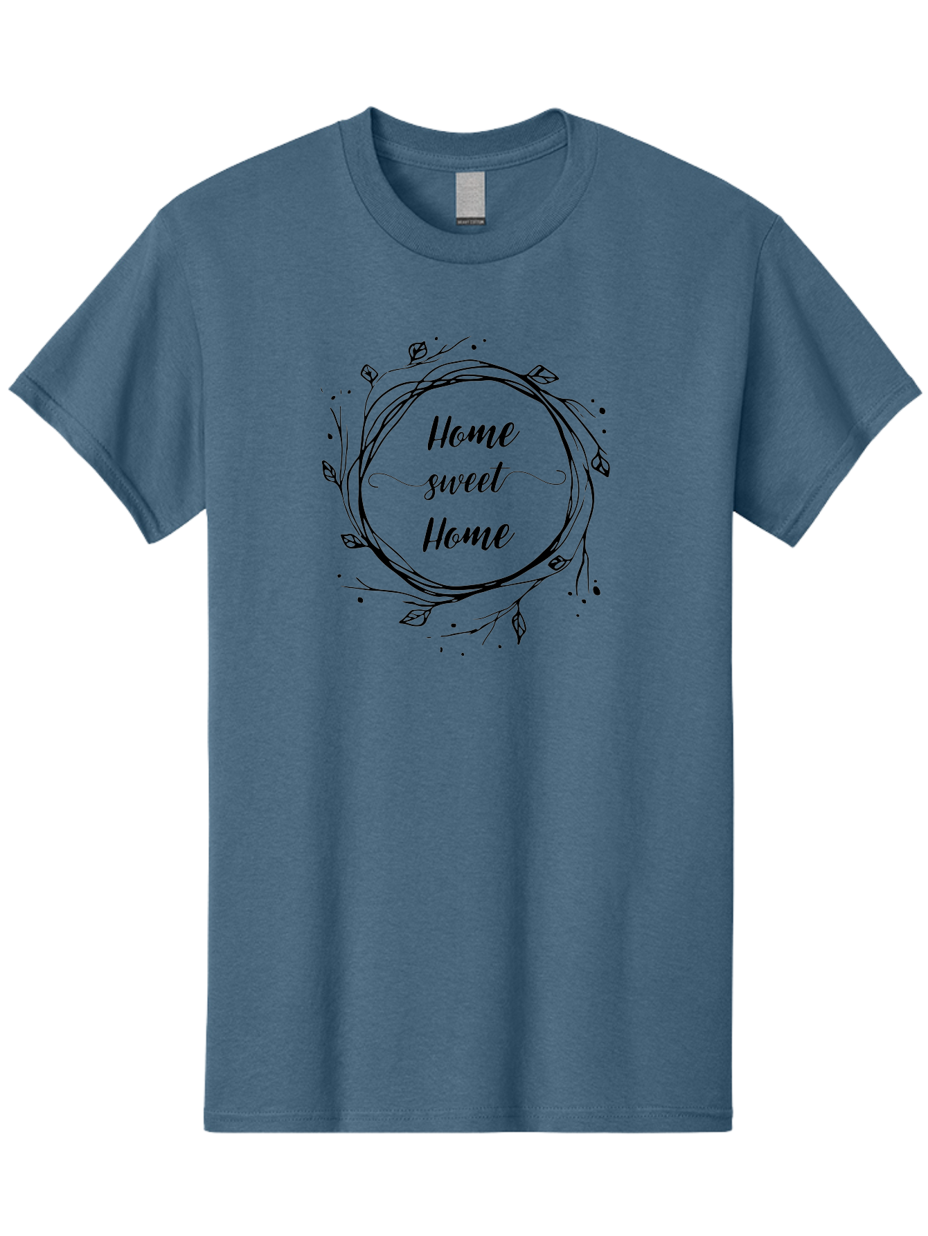 Home-Sweet-Home Men'S Graphic Tee, 100% Cotton, Comfortable Casual Summer Wear, Machine Washable, Home Decor, Cozy Living, Home Sweet Home, Minimalist Design, Elegant Typography, Floral Wreath, Simple Elegance, Home Inspiration Aac826