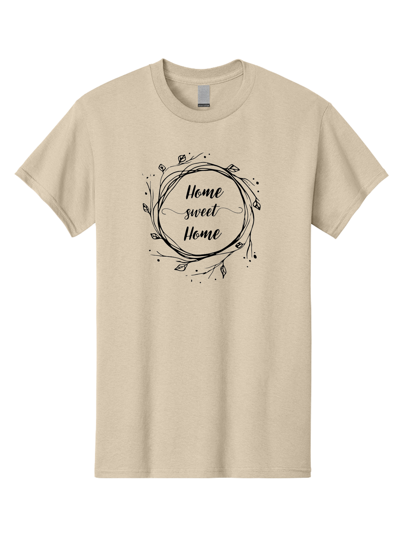 Home-Sweet-Home Men'S Graphic Tee, 100% Cotton, Comfortable Casual Summer Wear, Machine Washable, Home Decor, Cozy Living, Home Sweet Home, Minimalist Design, Elegant Typography, Floral Wreath, Simple Elegance, Home Inspiration Aac826