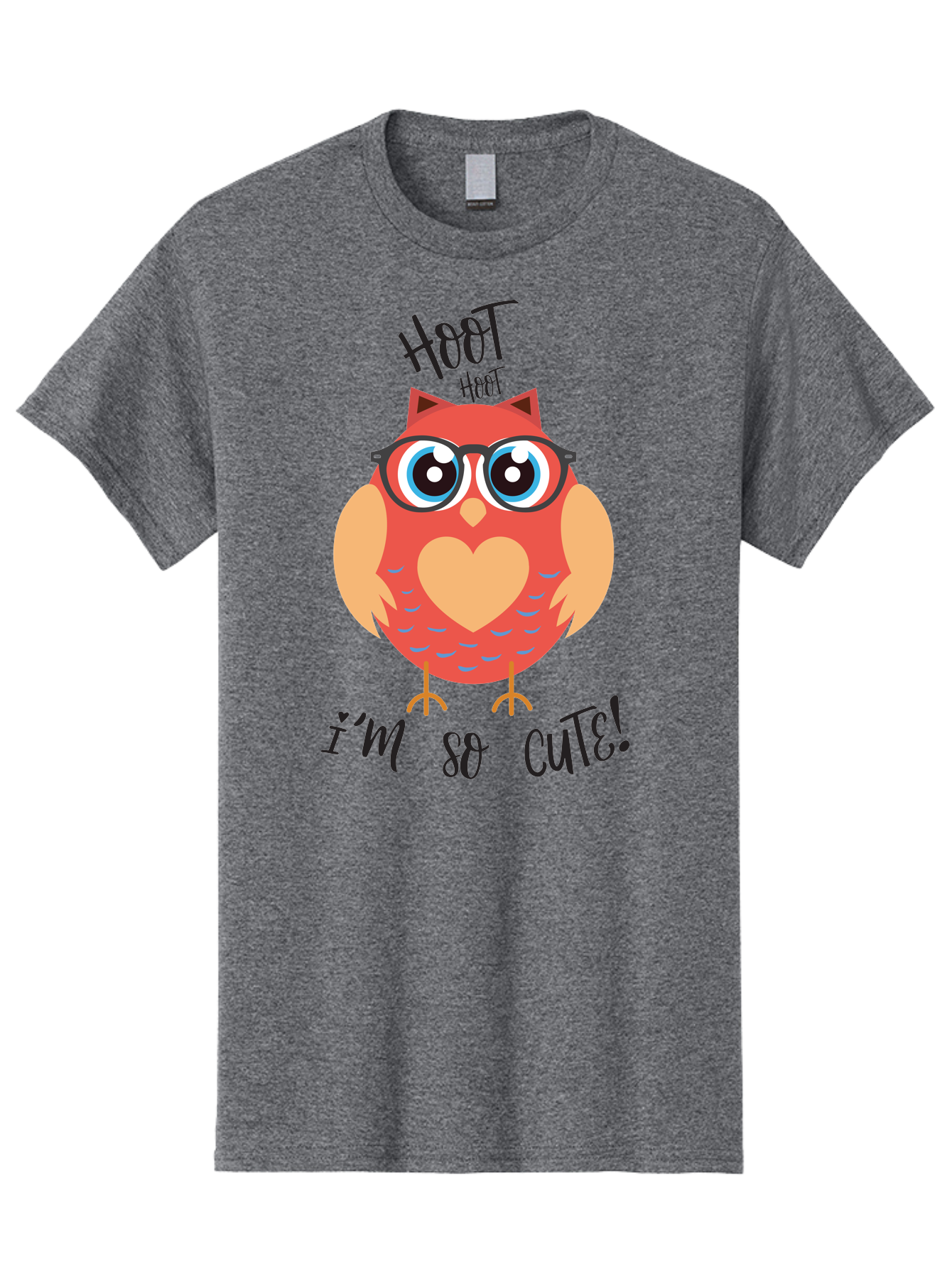 Hoot-Hoot-Owl Men'S Graphic Tee, 100% Cotton, Comfortable Casual Summer Wear, Machine Washable, Cartoon Owl, Heart-Shaped Chest, Glasses, Big Eyes, Cute Animal, Funny Illustration, Whimsical Design, Hoot Hoot, Adorable Creature, Aac827