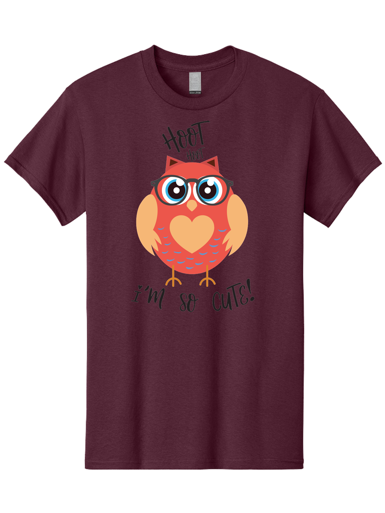 Hoot-Hoot-Owl Men'S Graphic Tee, 100% Cotton, Comfortable Casual Summer Wear, Machine Washable, Cartoon Owl, Heart-Shaped Chest, Glasses, Big Eyes, Cute Animal, Funny Illustration, Whimsical Design, Hoot Hoot, Adorable Creature, Aac827