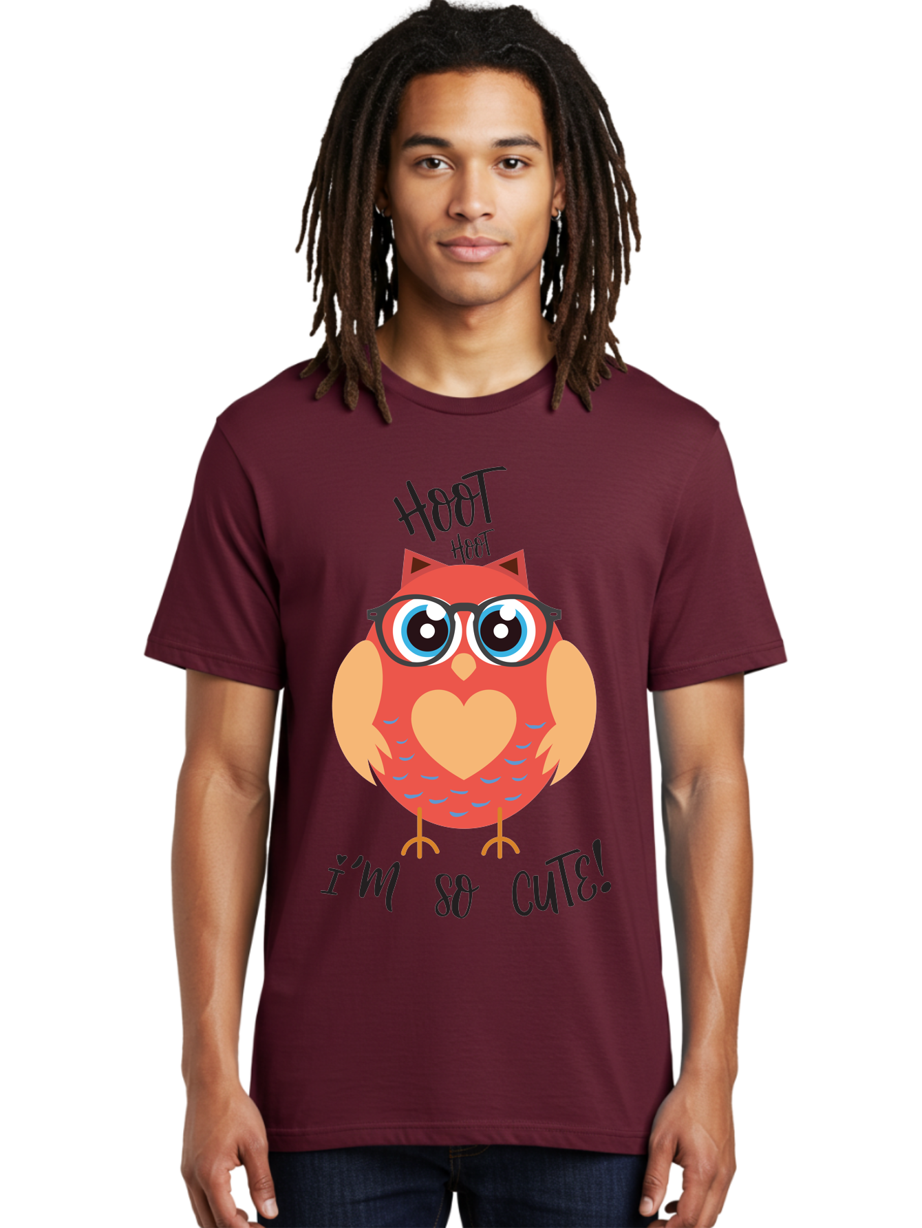 Hoot-Hoot-Owl Men'S Graphic Tee, 100% Cotton, Comfortable Casual Summer Wear, Machine Washable, Cartoon Owl, Heart-Shaped Chest, Glasses, Big Eyes, Cute Animal, Funny Illustration, Whimsical Design, Hoot Hoot, Adorable Creature, Aac827