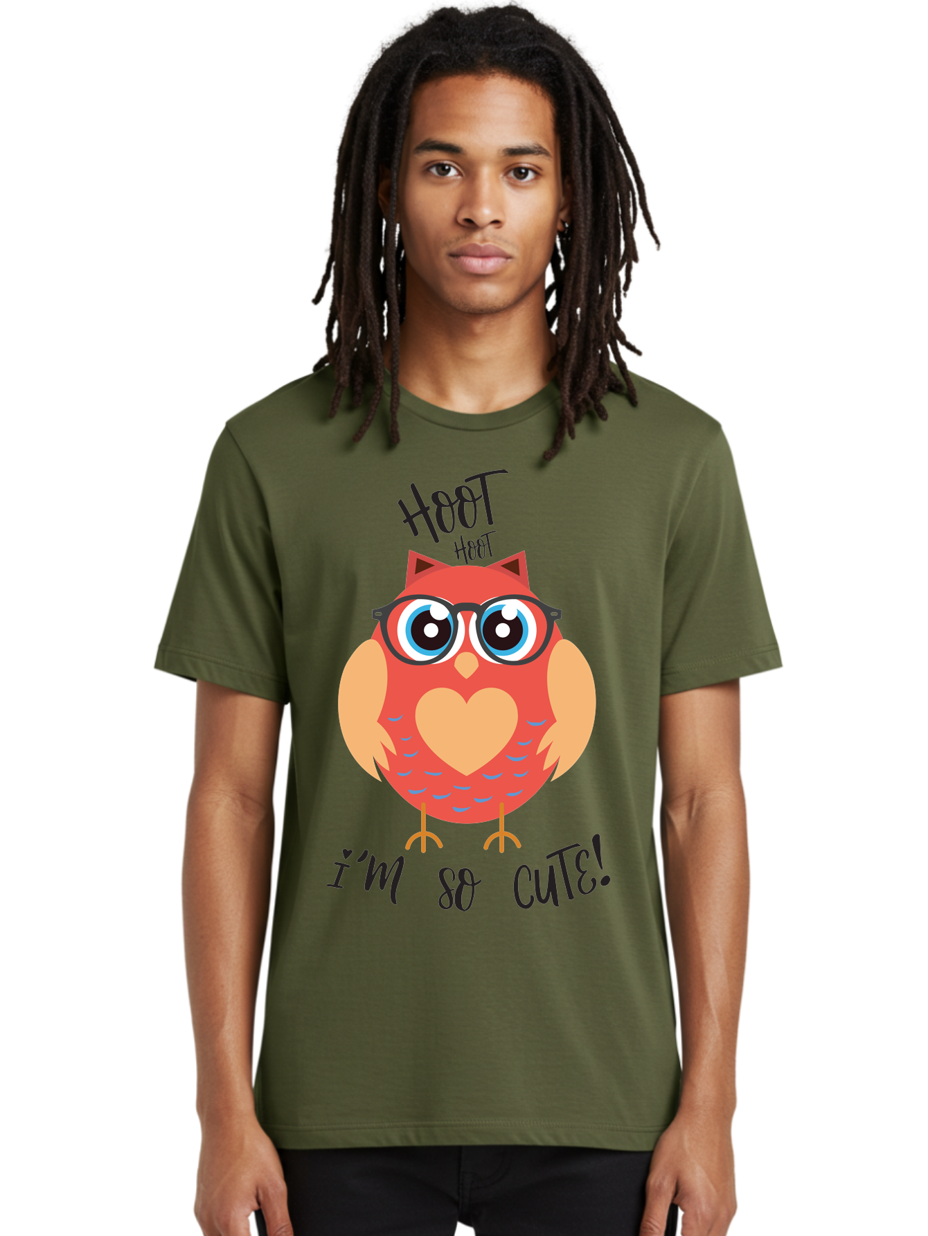 Hoot-Hoot-Owl Men'S Graphic Tee, 100% Cotton, Comfortable Casual Summer Wear, Machine Washable, Cartoon Owl, Heart-Shaped Chest, Glasses, Big Eyes, Cute Animal, Funny Illustration, Whimsical Design, Hoot Hoot, Adorable Creature, Aac827