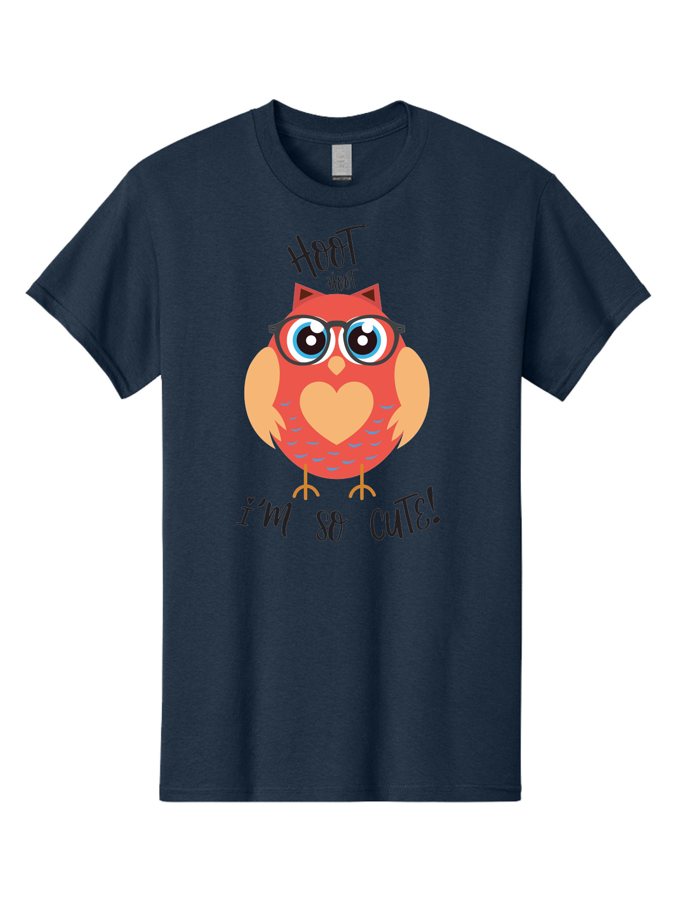 Hoot-Hoot-Owl Men'S Graphic Tee, 100% Cotton, Comfortable Casual Summer Wear, Machine Washable, Cartoon Owl, Heart-Shaped Chest, Glasses, Big Eyes, Cute Animal, Funny Illustration, Whimsical Design, Hoot Hoot, Adorable Creature, Aac827