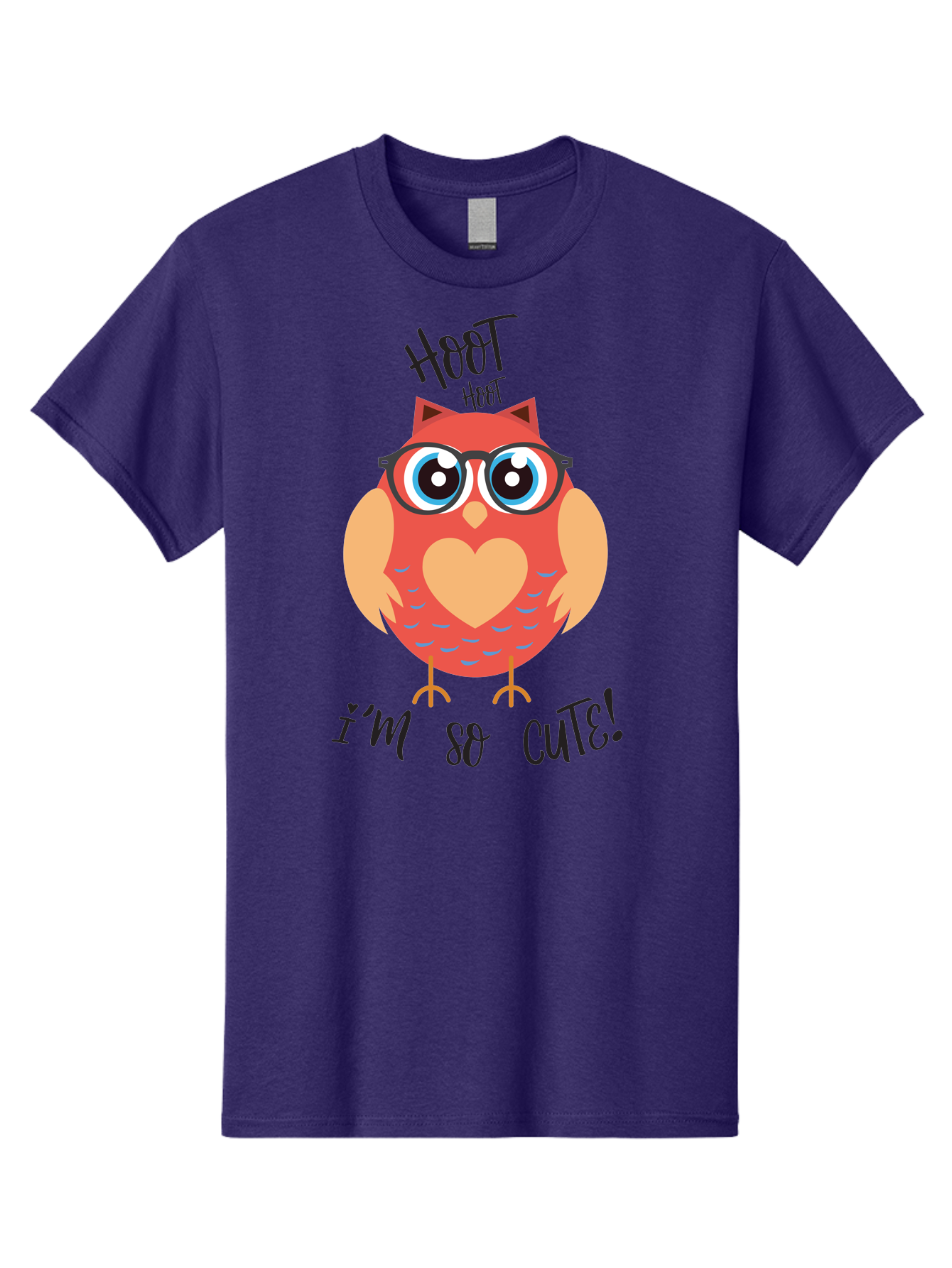 Hoot-Hoot-Owl Men'S Graphic Tee, 100% Cotton, Comfortable Casual Summer Wear, Machine Washable, Cartoon Owl, Heart-Shaped Chest, Glasses, Big Eyes, Cute Animal, Funny Illustration, Whimsical Design, Hoot Hoot, Adorable Creature, Aac827