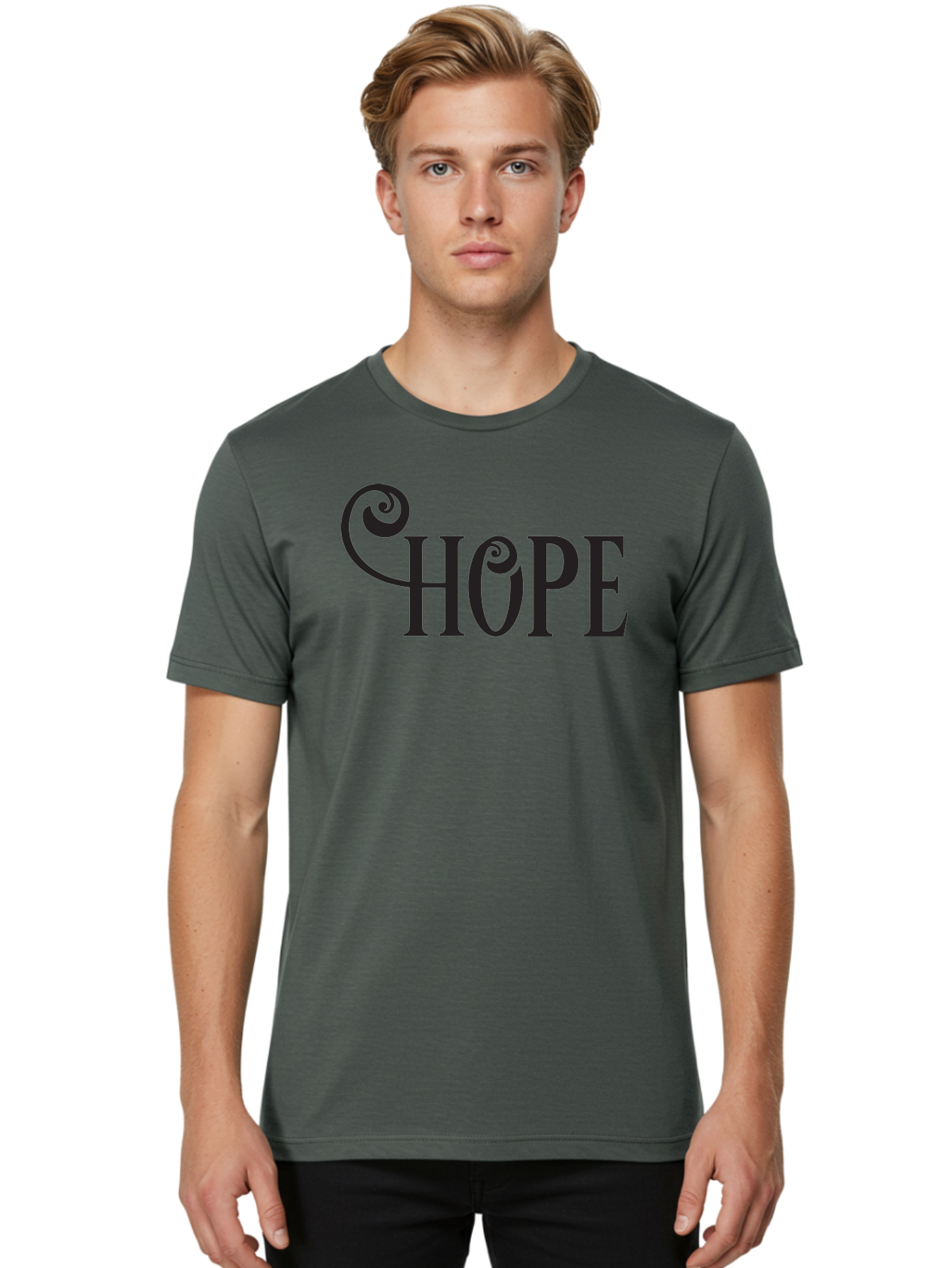 Hope Men'S Graphic Tee, 100% Cotton, Comfortable Casual Summer Wear, Machine Washable, Hope Symbol, Inspirational Quote, Motivational Text, Positive Vibes, Black Typography, Elegant Design, Swirly Font, Ornate Lettering Aac828