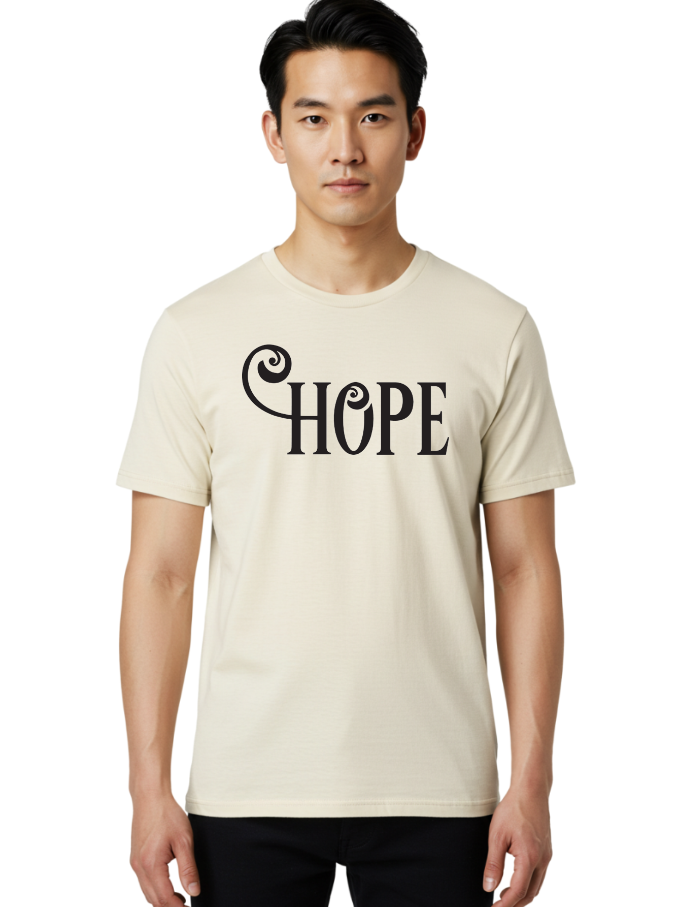 Hope Men'S Graphic Tee, 100% Cotton, Comfortable Casual Summer Wear, Machine Washable, Hope Symbol, Inspirational Quote, Motivational Text, Positive Vibes, Black Typography, Elegant Design, Swirly Font, Ornate Lettering Aac828