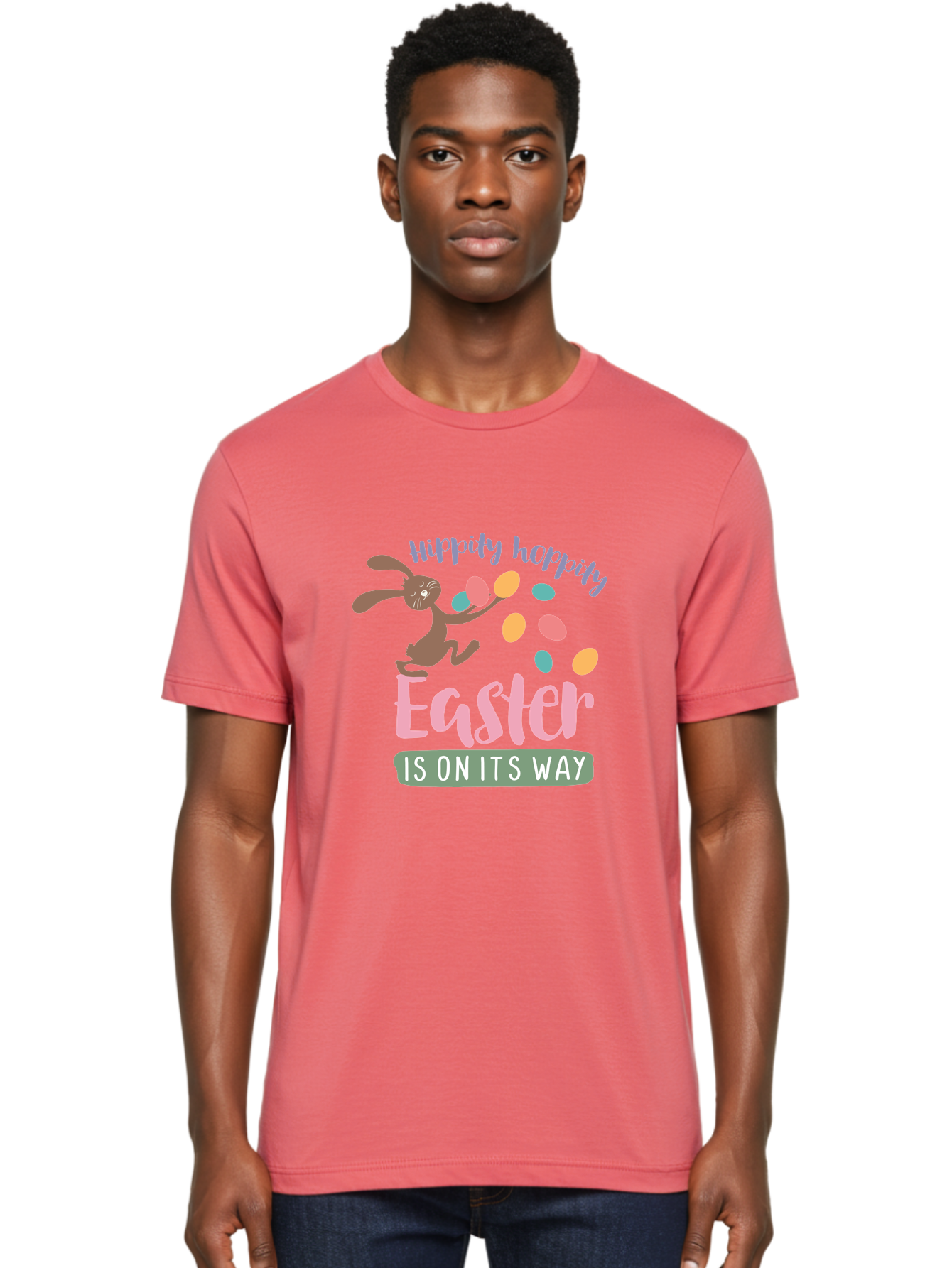 Hoppily-Hopping-Easter Men'S Graphic Tee, 100% Cotton, Comfortable Casual Summer Wear, Machine Washable, Easter Bunny, Easter Eggs, Colorful Eggs, Spring Holiday, Festive Graphics, Happy Easter, Hippidy Hoppity Aac829