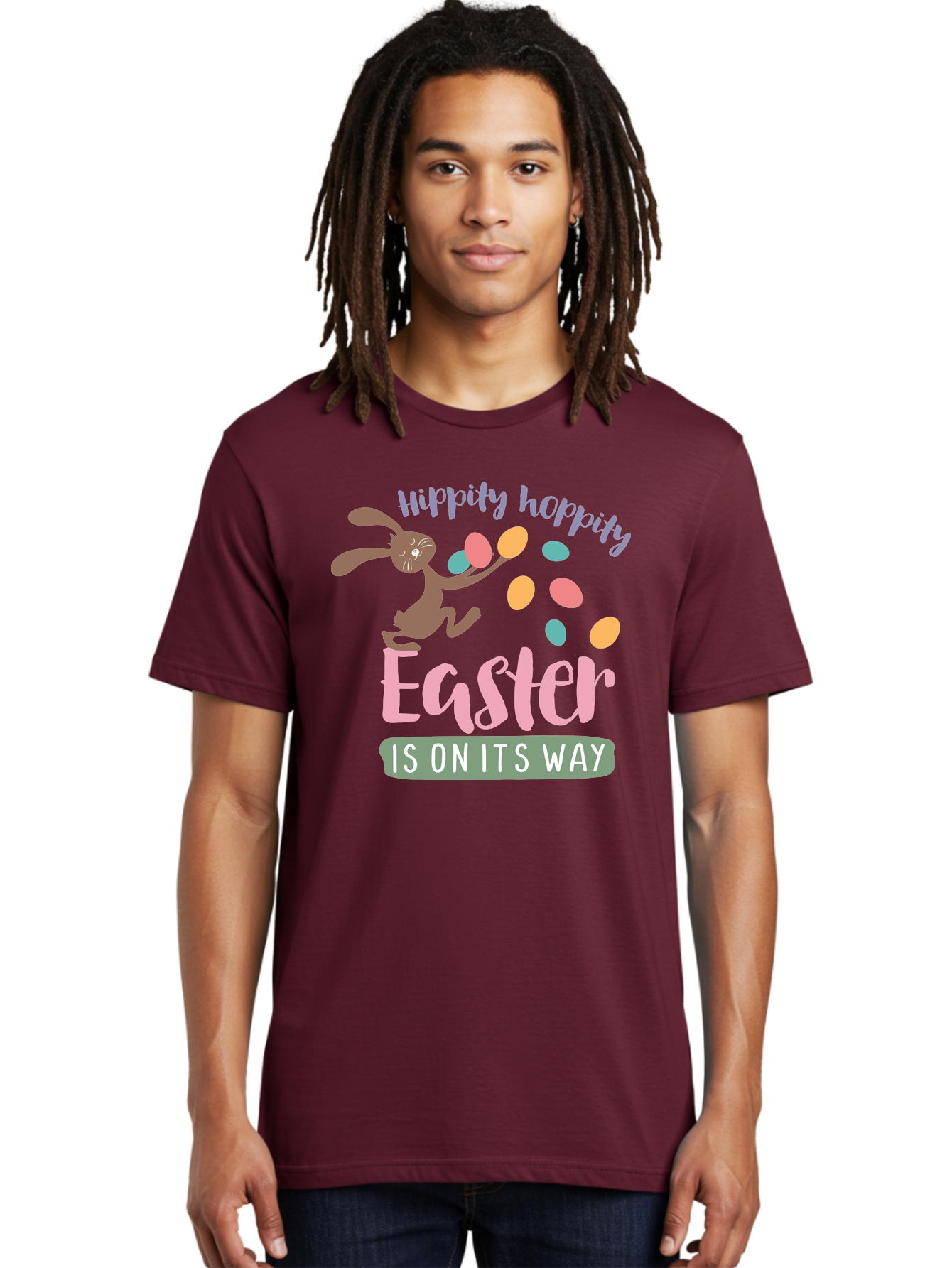Hoppily-Hopping-Easter Men'S Graphic Tee, 100% Cotton, Comfortable Casual Summer Wear, Machine Washable, Easter Bunny, Easter Eggs, Colorful Eggs, Spring Holiday, Festive Graphics, Happy Easter, Hippidy Hoppity Aac829