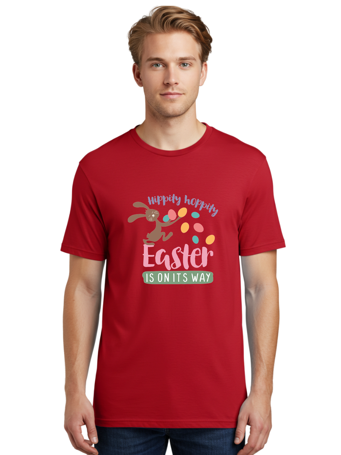 Hoppily-Hopping-Easter Men'S Graphic Tee, 100% Cotton, Comfortable Casual Summer Wear, Machine Washable, Easter Bunny, Easter Eggs, Colorful Eggs, Spring Holiday, Festive Graphics, Happy Easter, Hippidy Hoppity Aac829