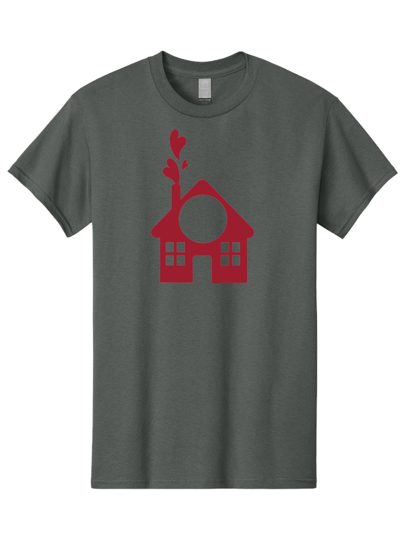 House-With-Heart-Chimney Men'S Graphic Tee, 100% Cotton, Comfortable Casual Summer Wear, Machine Washable, Stylized House, Heart-Shaped Chimney, Red Silhouette, Love Symbol, Cozy Home, Heart-Themed Decor, Minimalist Design, Aac833