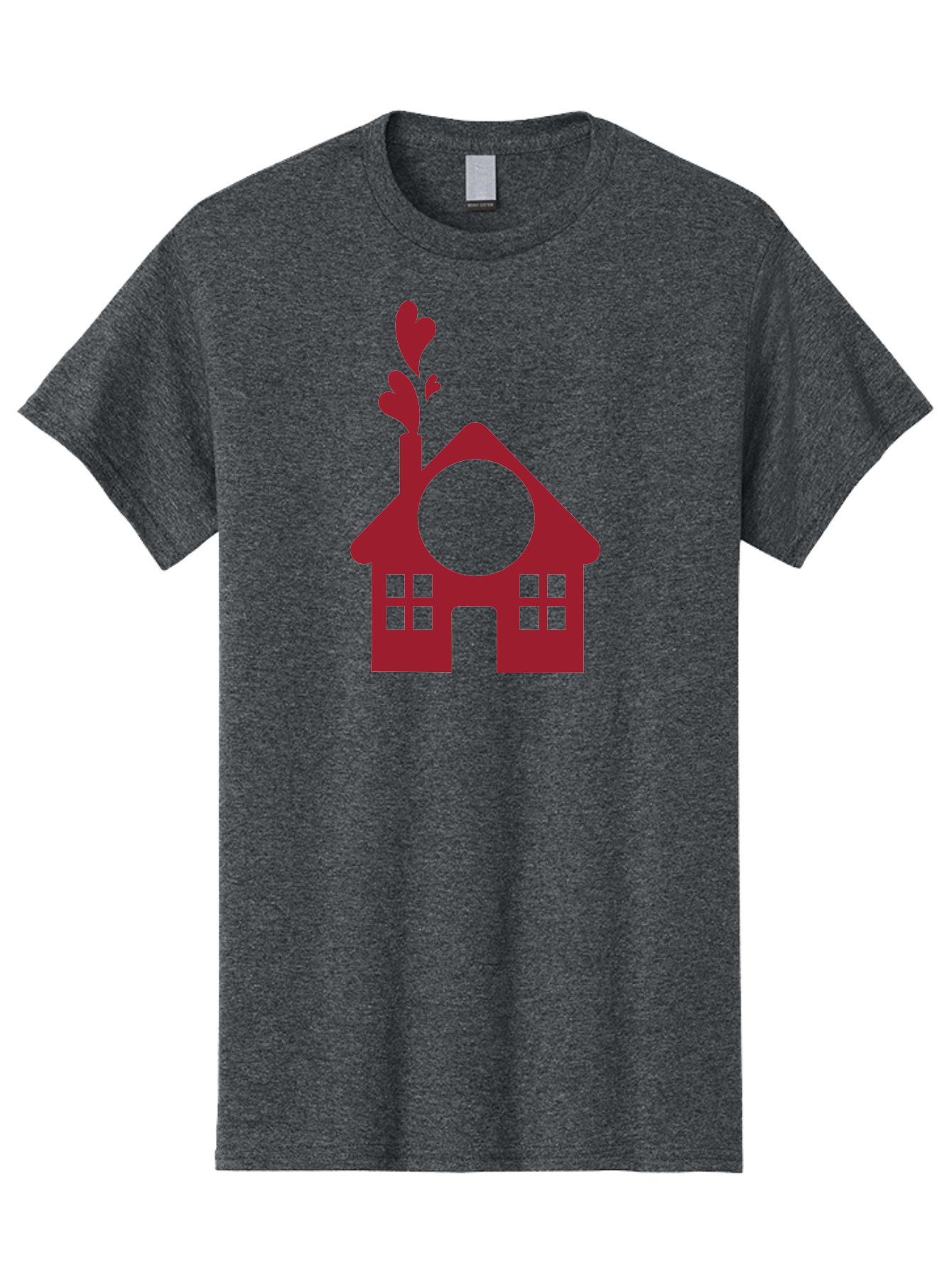House-With-Heart-Chimney Men'S Graphic Tee, 100% Cotton, Comfortable Casual Summer Wear, Machine Washable, Stylized House, Heart-Shaped Chimney, Red Silhouette, Love Symbol, Cozy Home, Heart-Themed Decor, Minimalist Design, Aac833