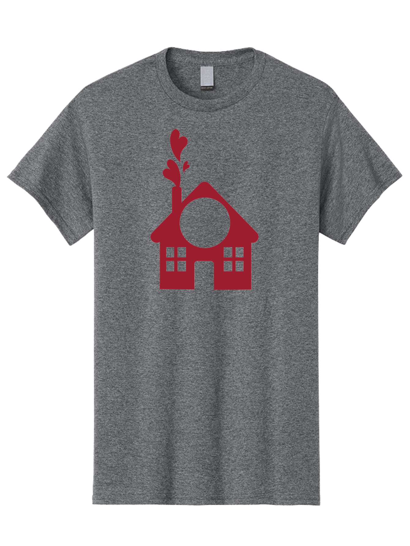 House-With-Heart-Chimney Men'S Graphic Tee, 100% Cotton, Comfortable Casual Summer Wear, Machine Washable, Stylized House, Heart-Shaped Chimney, Red Silhouette, Love Symbol, Cozy Home, Heart-Themed Decor, Minimalist Design, Aac833