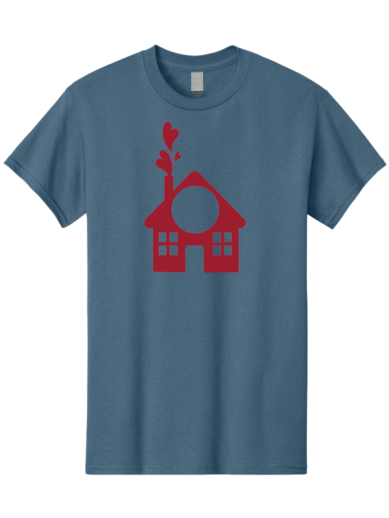 House-With-Heart-Chimney Men'S Graphic Tee, 100% Cotton, Comfortable Casual Summer Wear, Machine Washable, Stylized House, Heart-Shaped Chimney, Red Silhouette, Love Symbol, Cozy Home, Heart-Themed Decor, Minimalist Design, Aac833