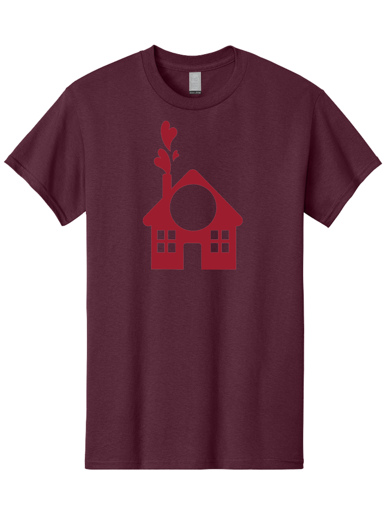 House-With-Heart-Chimney Men'S Graphic Tee, 100% Cotton, Comfortable Casual Summer Wear, Machine Washable, Stylized House, Heart-Shaped Chimney, Red Silhouette, Love Symbol, Cozy Home, Heart-Themed Decor, Minimalist Design, Aac833