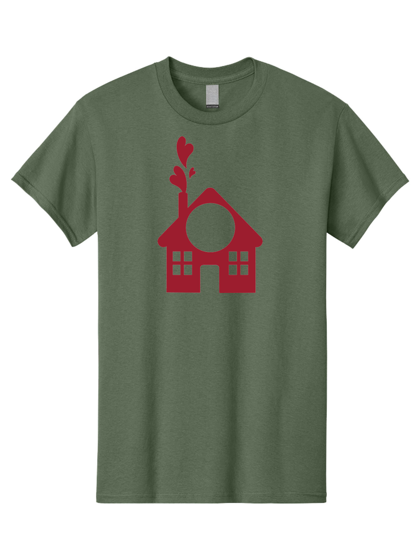 House-With-Heart-Chimney Men'S Graphic Tee, 100% Cotton, Comfortable Casual Summer Wear, Machine Washable, Stylized House, Heart-Shaped Chimney, Red Silhouette, Love Symbol, Cozy Home, Heart-Themed Decor, Minimalist Design, Aac833
