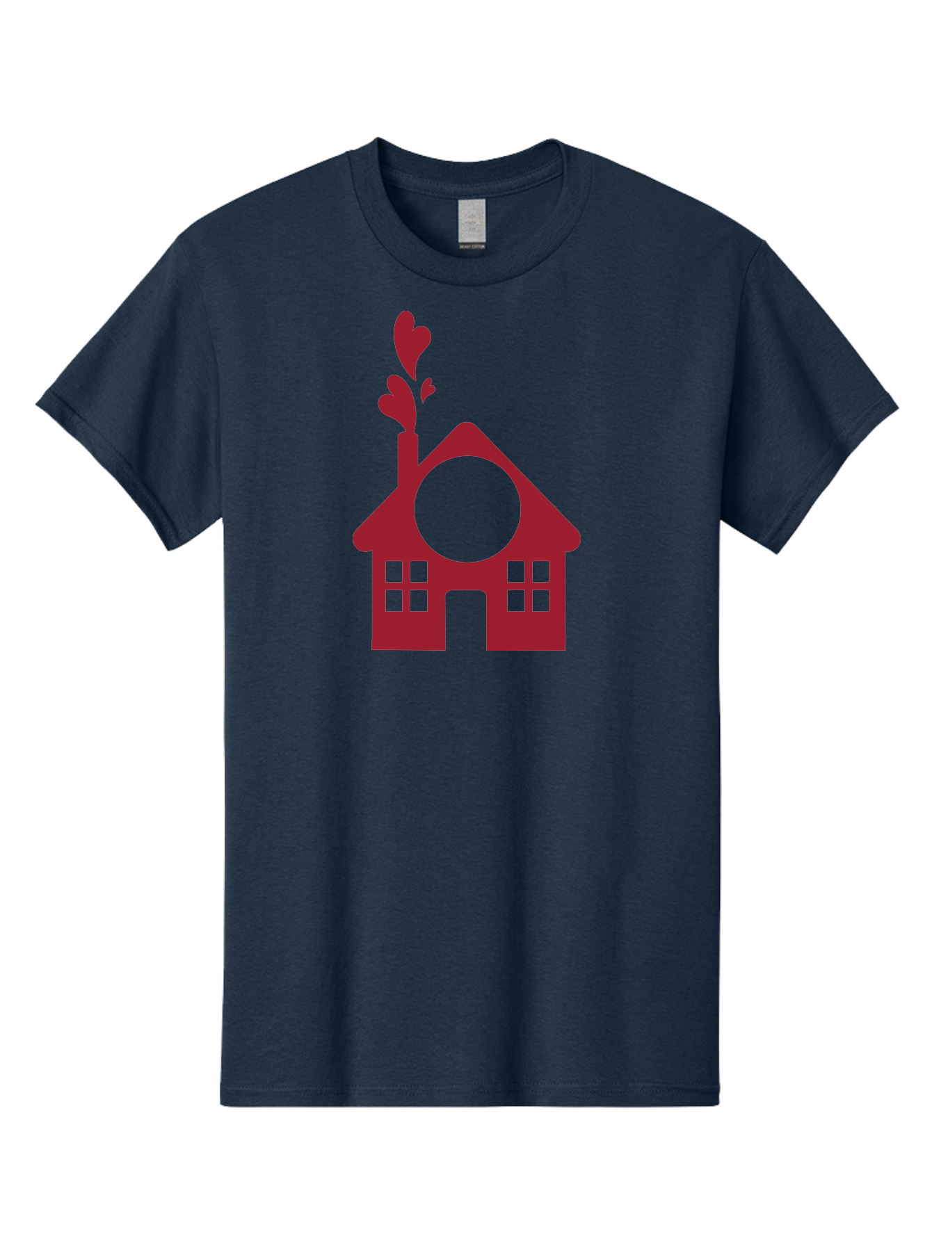 House-With-Heart-Chimney Men'S Graphic Tee, 100% Cotton, Comfortable Casual Summer Wear, Machine Washable, Stylized House, Heart-Shaped Chimney, Red Silhouette, Love Symbol, Cozy Home, Heart-Themed Decor, Minimalist Design, Aac833