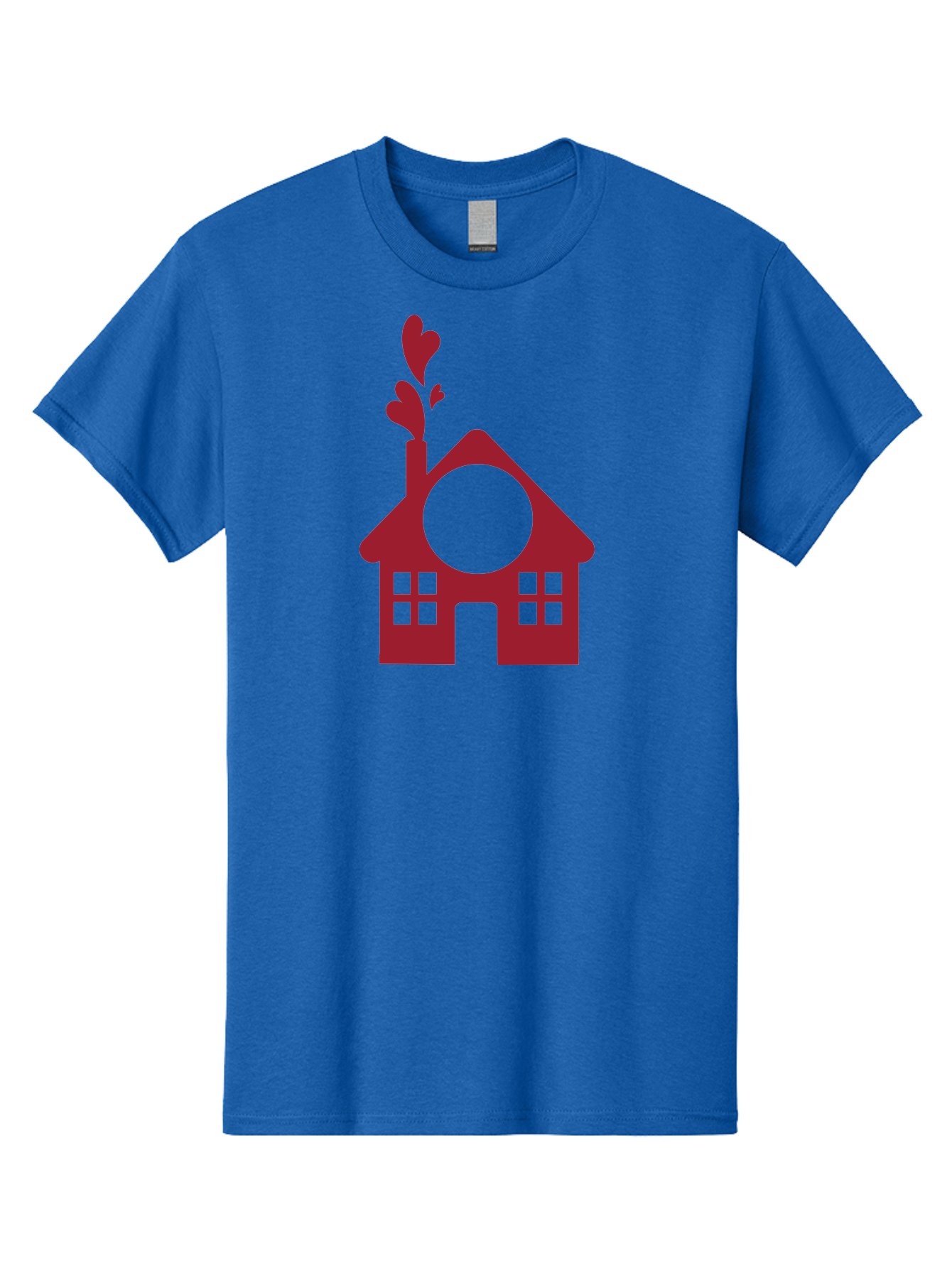 House-With-Heart-Chimney Men'S Graphic Tee, 100% Cotton, Comfortable Casual Summer Wear, Machine Washable, Stylized House, Heart-Shaped Chimney, Red Silhouette, Love Symbol, Cozy Home, Heart-Themed Decor, Minimalist Design, Aac833