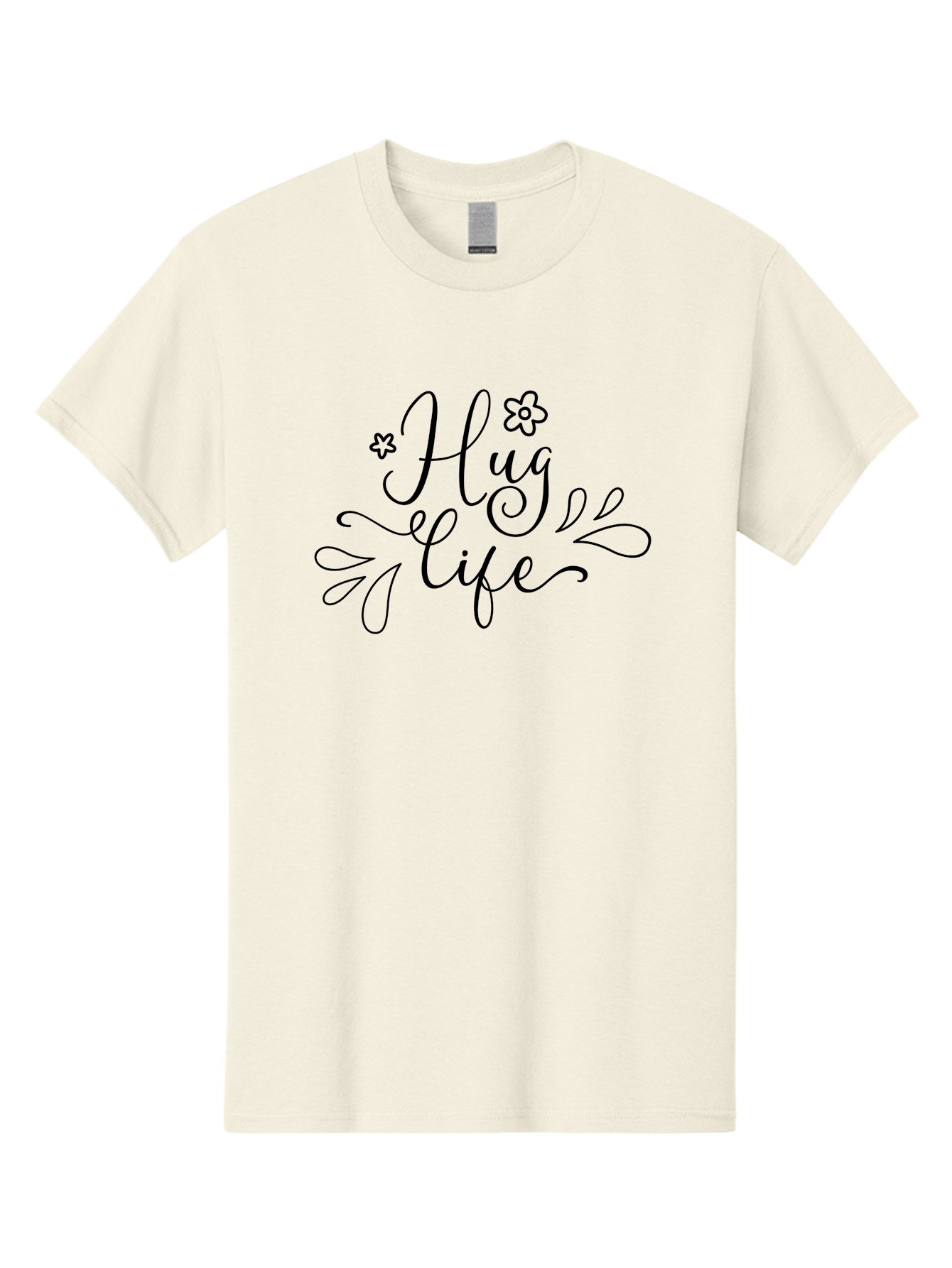 Hug-Life Men'S Graphic Tee, 100% Cotton, Comfortable Casual Summer Wear, Machine Washable, Motivational Quote, Inspirational Message, Positivity, Love, Happiness, Hand-Lettering, Floral Design, Artistic Calligraphy, Uplifting Words, Aac837