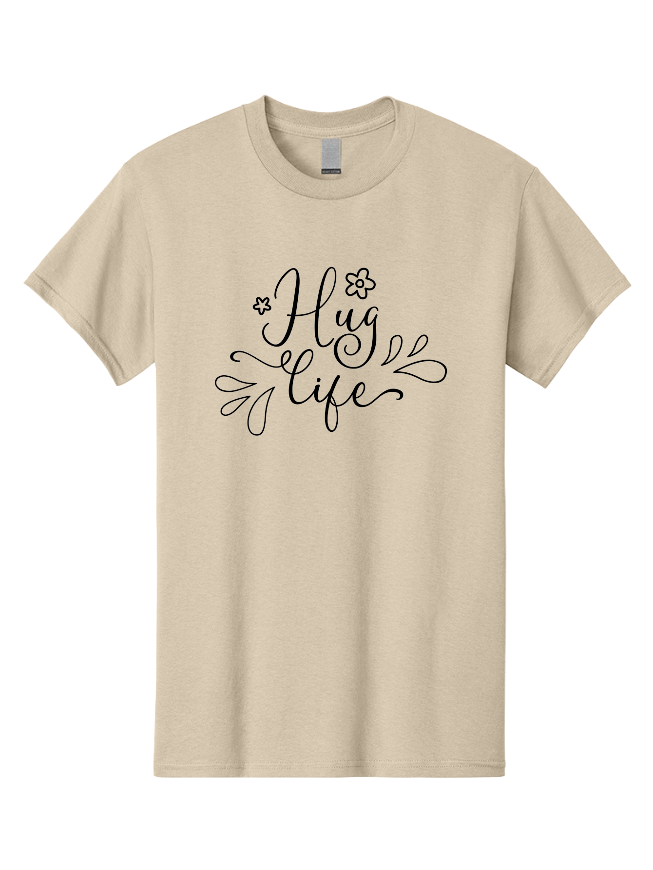 Hug-Life Men'S Graphic Tee, 100% Cotton, Comfortable Casual Summer Wear, Machine Washable, Motivational Quote, Inspirational Message, Positivity, Love, Happiness, Hand-Lettering, Floral Design, Artistic Calligraphy, Uplifting Words, Aac837