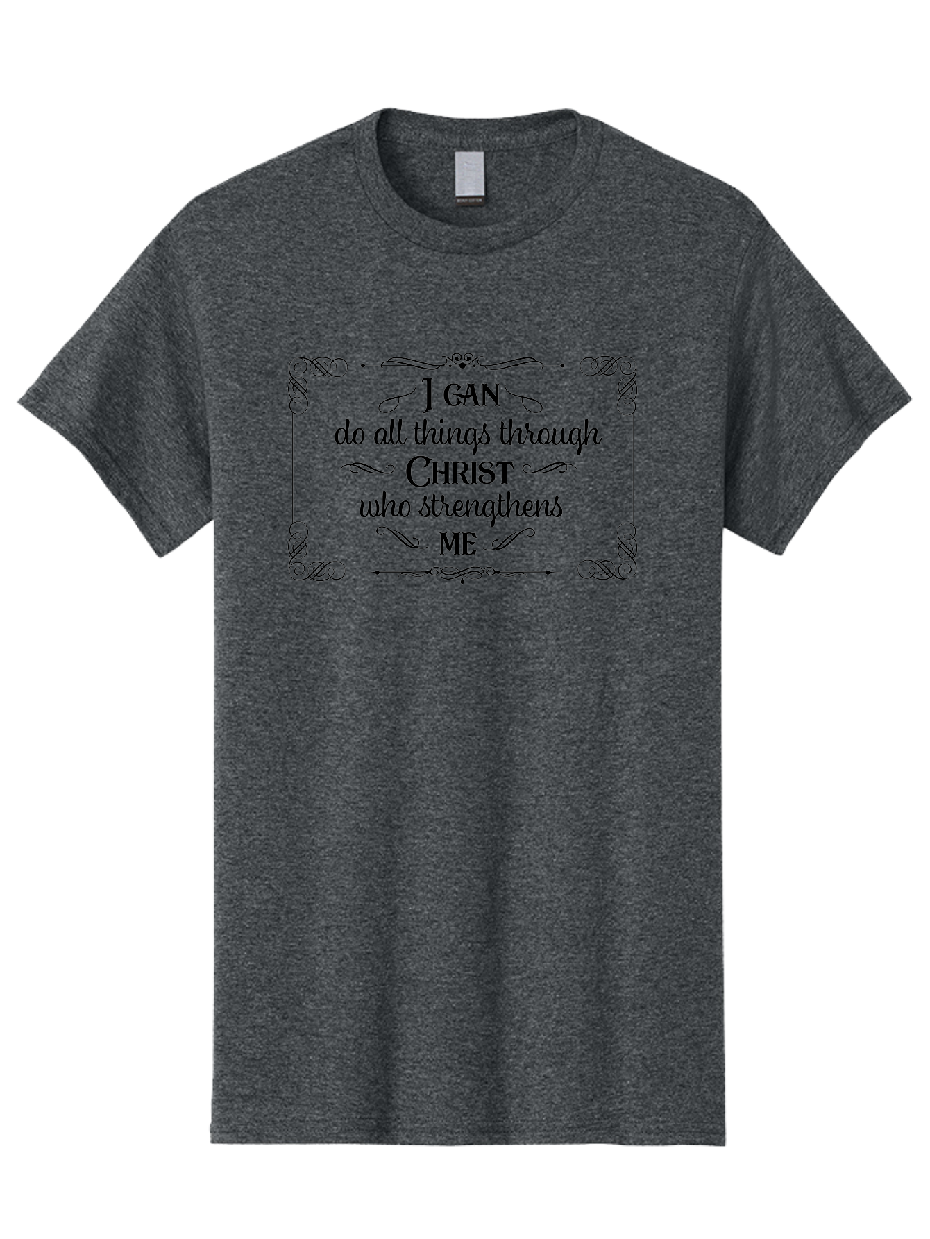 I-Can-Do-All-Things-Through-Christ Men'S Graphic Tee, 100% Cotton, Comfortable Casual Summer Wear, Machine Washable, Inspirational Quote, Motivational Phrase, Faith-Based Message, Christianity, Scripture, Philippians 4:13, Ornate Typography, Aac840