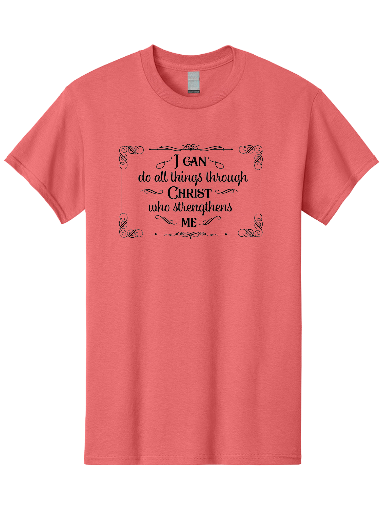 I-Can-Do-All-Things Men'S Graphic Tee, 100% Cotton, Comfortable Casual Summer Wear, Machine Washable, Inspirational Quote, Motivational Phrase, Christian Faith, Philippians 4:13, Black Text, Floral Border, Elegant Design, Scripture Art, Aac841