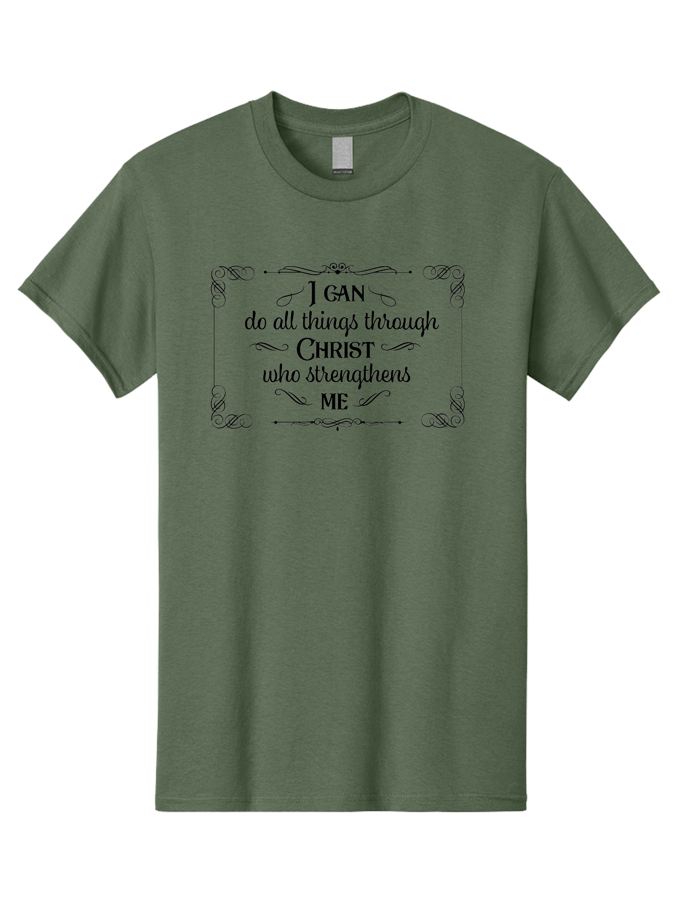 I-Can-Do-All-Things Men'S Graphic Tee, 100% Cotton, Comfortable Casual Summer Wear, Machine Washable, Inspirational Quote, Motivational Phrase, Christian Faith, Philippians 4:13, Black Text, Floral Border, Elegant Design, Scripture Art, Aac841