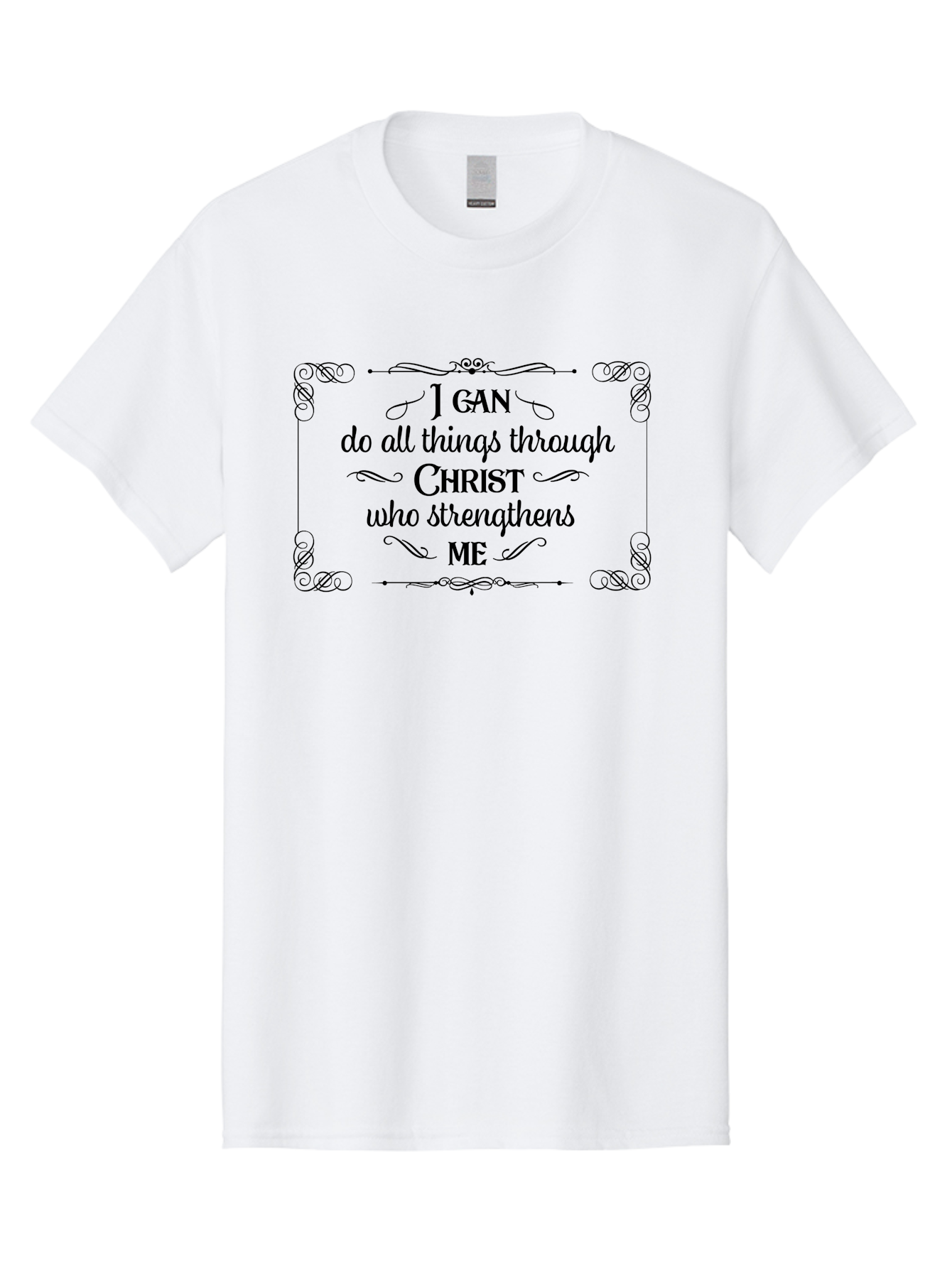 I-Can-Do-All-Things Men'S Graphic Tee, 100% Cotton, Comfortable Casual Summer Wear, Machine Washable, Inspirational Quote, Motivational Phrase, Christian Faith, Philippians 4:13, Black Text, Floral Border, Elegant Design, Scripture Art, Aac841