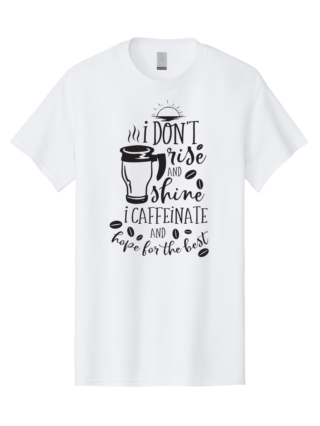 I-Don-T-Rise-And-Shine-I-Caffeinate Men'S Graphic Tee, 100% Cotton, Comfortable Casual Summer Wear, Machine Washable, Coffee-Themed Quote, Morning Motivation, Caffeine Humor, Coffee Lover Quotes, Funny Coffee Sayings, Coffee Mug Design, Aac844
