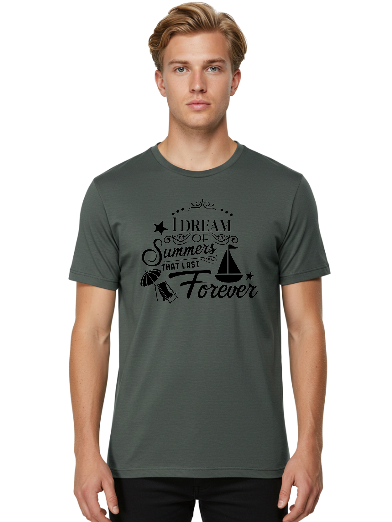 I-Dream-Of-Summers-That-Last-Forever Men'S Graphic Tee, 100% Cotton, Comfortable Casual Summer Wear, Machine Washable, Summertime Vibes, Sailing, Beach Umbrella, Summer Dreams, Endless Summer, Sailboat, Beach Life, Vacation Mode, Aac845