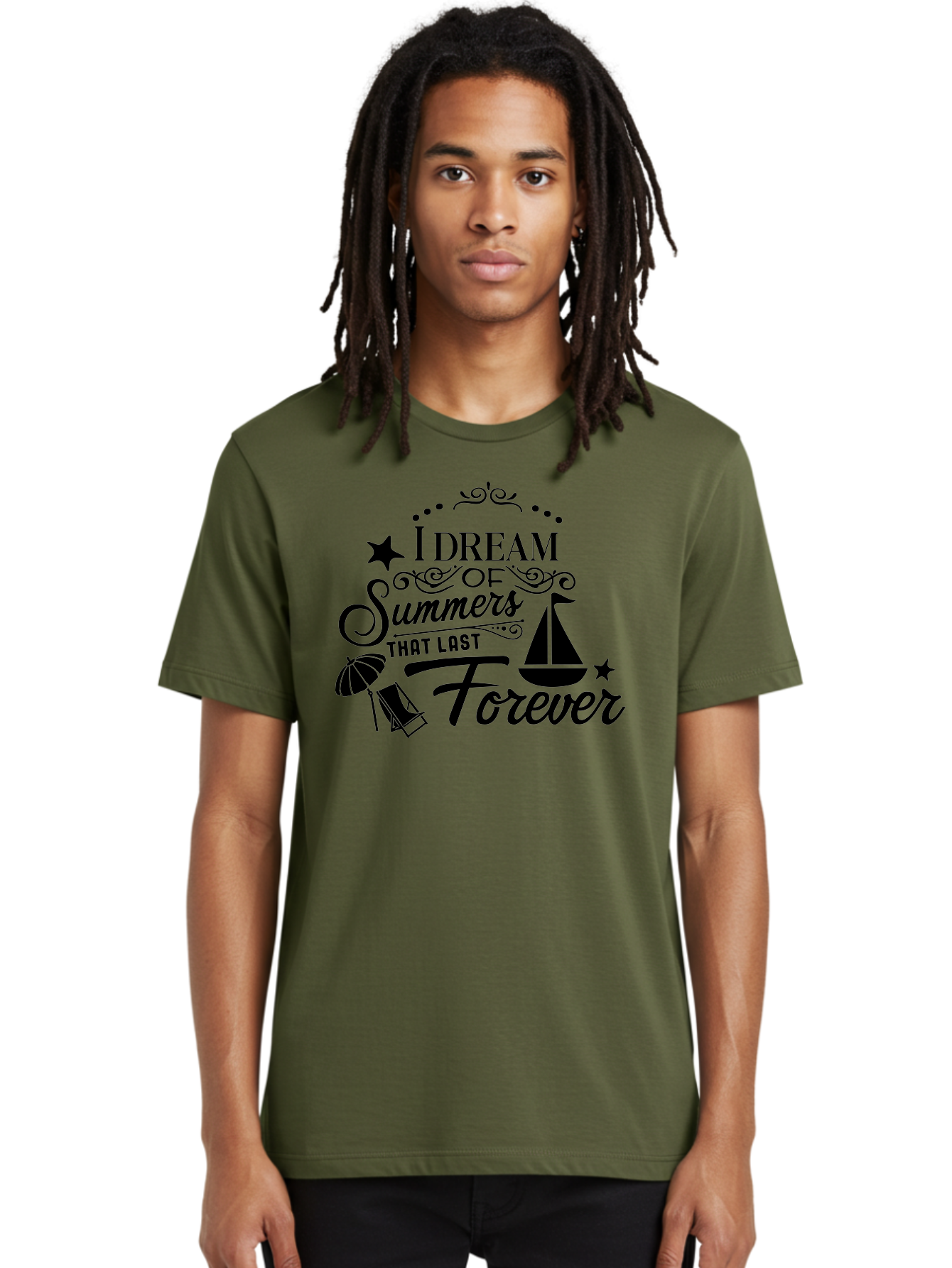 I-Dream-Of-Summers-That-Last-Forever Men'S Graphic Tee, 100% Cotton, Comfortable Casual Summer Wear, Machine Washable, Summertime Vibes, Sailing, Beach Umbrella, Summer Dreams, Endless Summer, Sailboat, Beach Life, Vacation Mode, Aac845