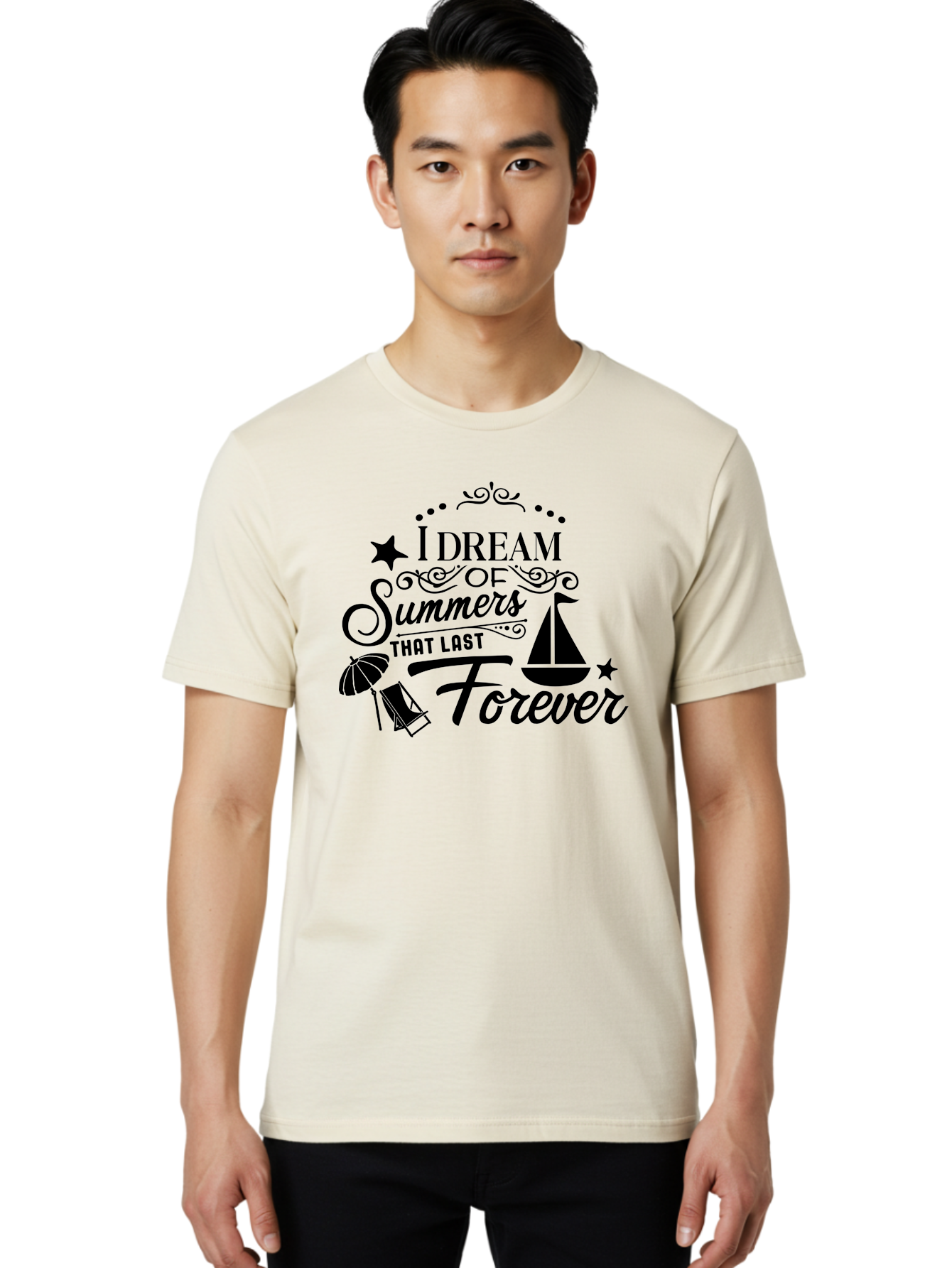 I-Dream-Of-Summers-That-Last-Forever Men'S Graphic Tee, 100% Cotton, Comfortable Casual Summer Wear, Machine Washable, Summertime Vibes, Sailing, Beach Umbrella, Summer Dreams, Endless Summer, Sailboat, Beach Life, Vacation Mode, Aac845