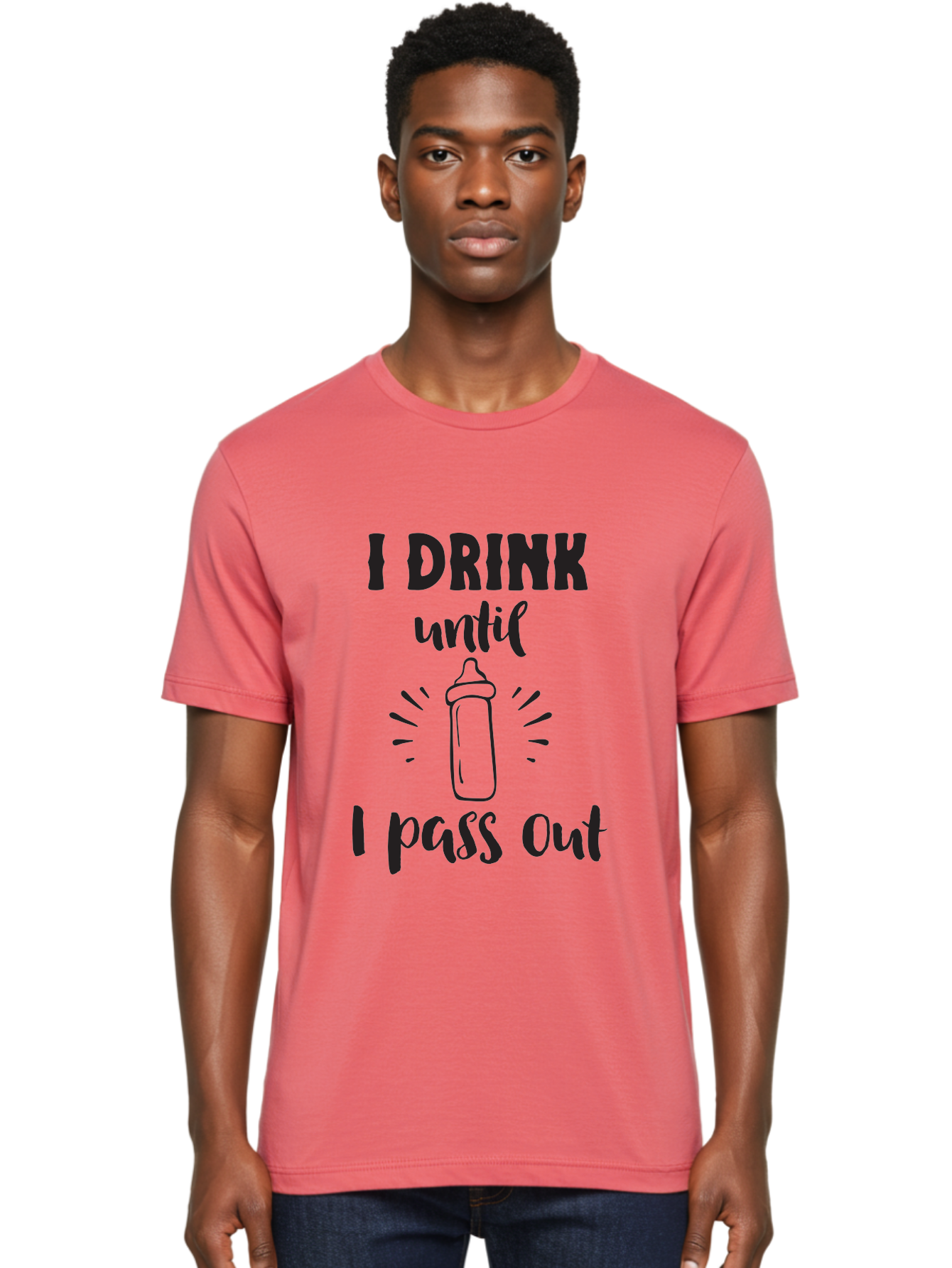 I-Drink-Until-I-Pass-Out Men'S Graphic Tee, 100% Cotton, Comfortable Casual Summer Wear, Machine Washable, Funny Baby Bottle, Humorous Drinking Quote, Party Humor, Adult Beverage, Comical Design, Sarcastic Quote, Playful Typography Aac846