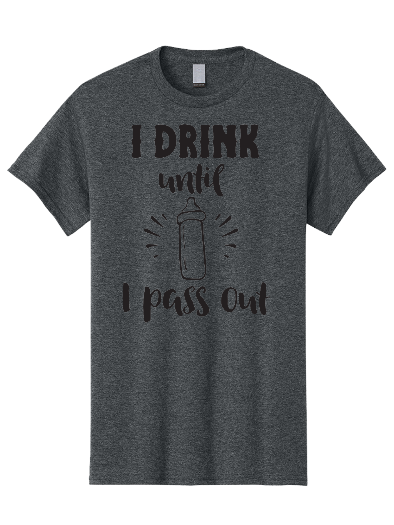 I-Drink-Until-I-Pass-Out Men'S Graphic Tee, 100% Cotton, Comfortable Casual Summer Wear, Machine Washable, Funny Baby Bottle, Humorous Drinking Quote, Party Humor, Adult Beverage, Comical Design, Sarcastic Quote, Playful Typography Aac846