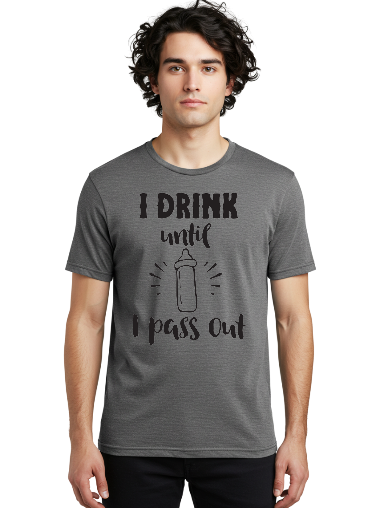 I-Drink-Until-I-Pass-Out Men'S Graphic Tee, 100% Cotton, Comfortable Casual Summer Wear, Machine Washable, Funny Baby Bottle, Humorous Drinking Quote, Party Humor, Adult Beverage, Comical Design, Sarcastic Quote, Playful Typography Aac846