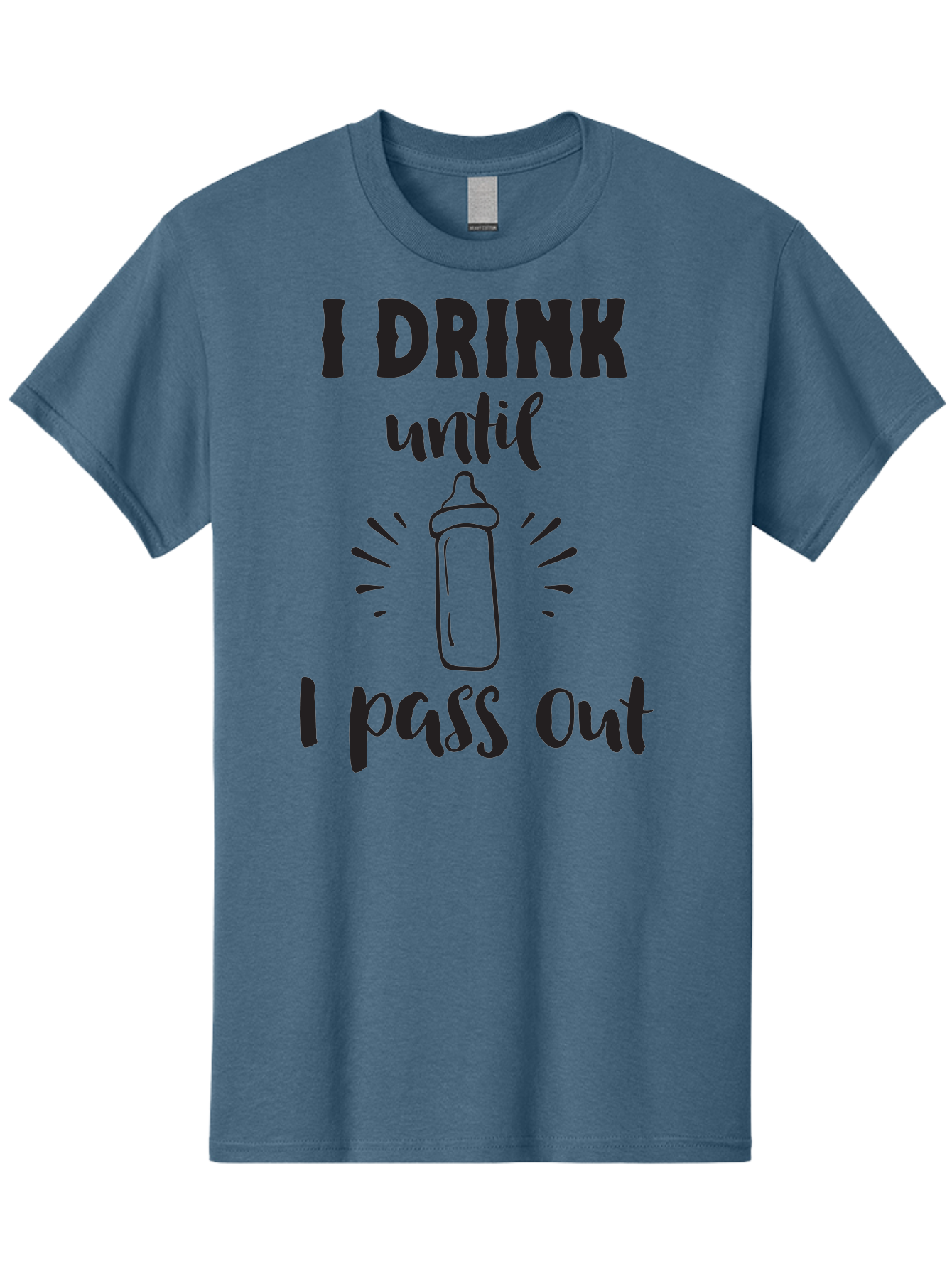 I-Drink-Until-I-Pass-Out Men'S Graphic Tee, 100% Cotton, Comfortable Casual Summer Wear, Machine Washable, Funny Baby Bottle, Humorous Drinking Quote, Party Humor, Adult Beverage, Comical Design, Sarcastic Quote, Playful Typography Aac846