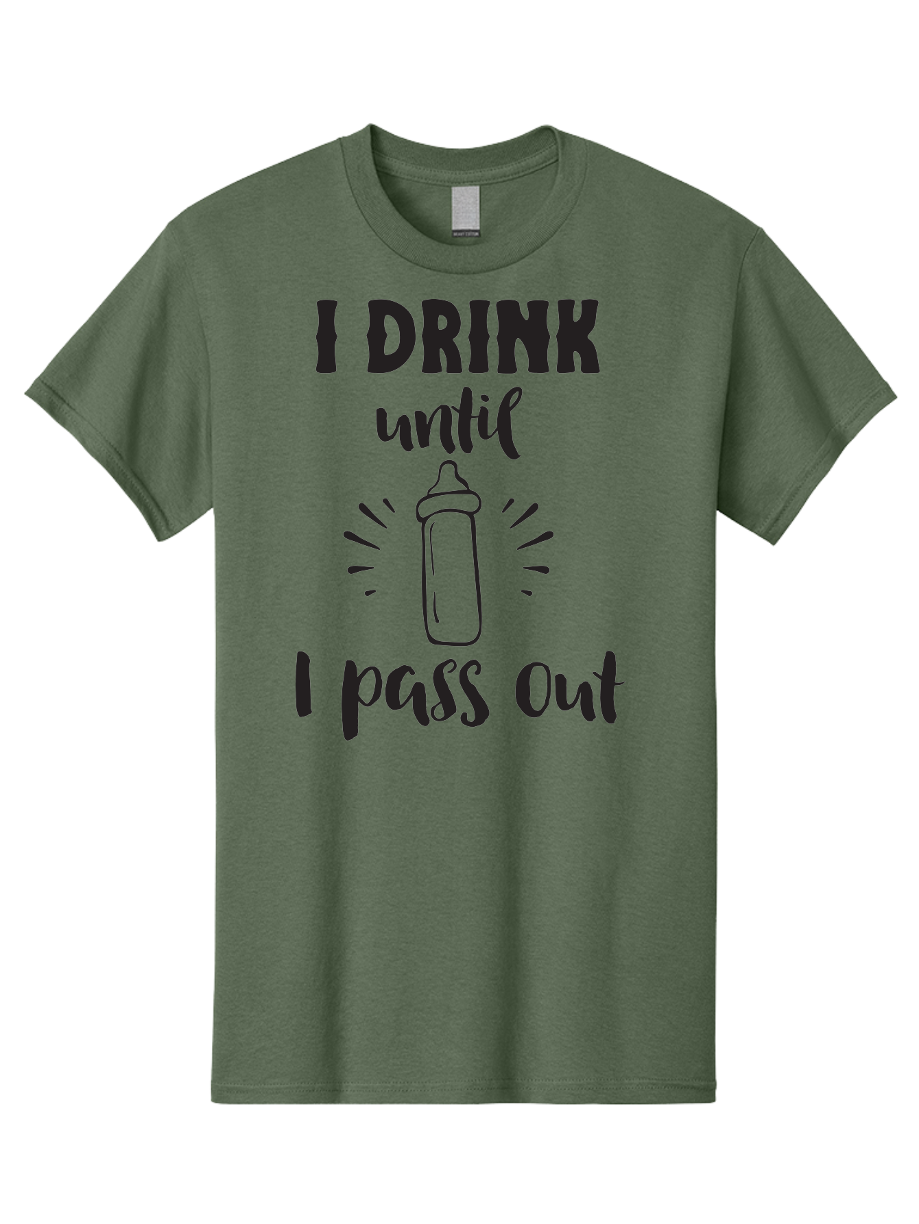 I-Drink-Until-I-Pass-Out Men'S Graphic Tee, 100% Cotton, Comfortable Casual Summer Wear, Machine Washable, Funny Baby Bottle, Humorous Drinking Quote, Party Humor, Adult Beverage, Comical Design, Sarcastic Quote, Playful Typography Aac846