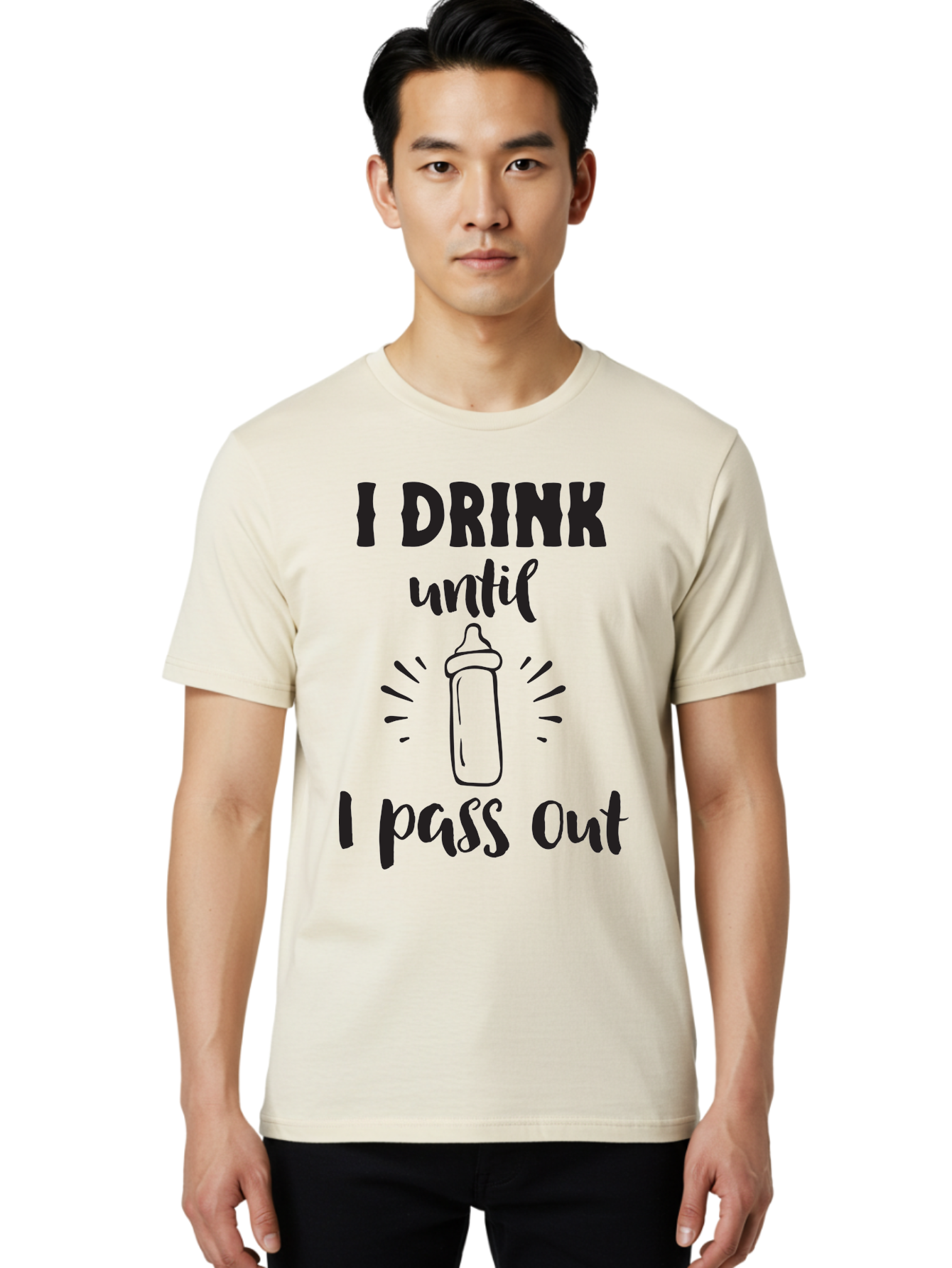I-Drink-Until-I-Pass-Out Men'S Graphic Tee, 100% Cotton, Comfortable Casual Summer Wear, Machine Washable, Funny Baby Bottle, Humorous Drinking Quote, Party Humor, Adult Beverage, Comical Design, Sarcastic Quote, Playful Typography Aac846
