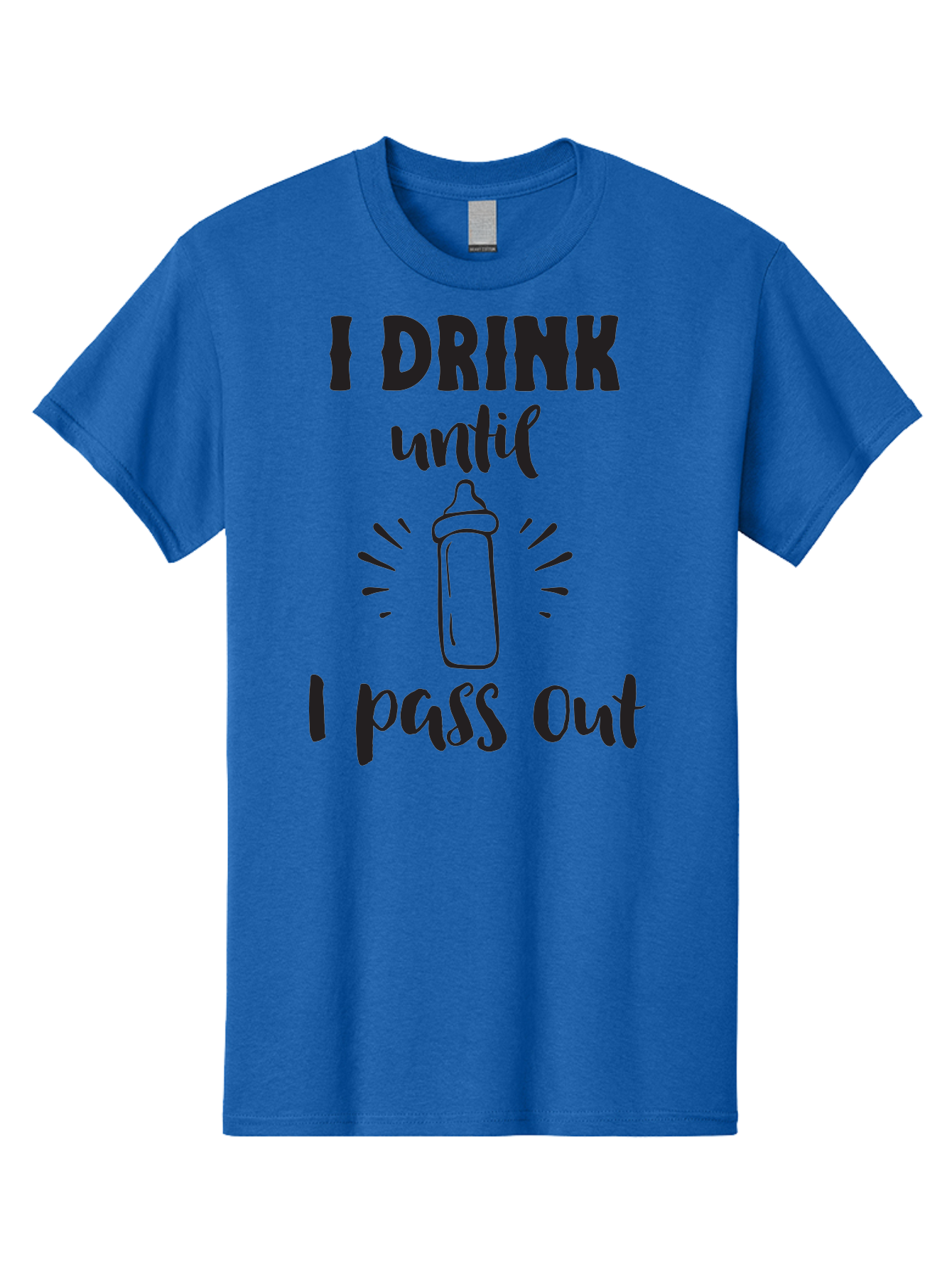 I-Drink-Until-I-Pass-Out Men'S Graphic Tee, 100% Cotton, Comfortable Casual Summer Wear, Machine Washable, Funny Baby Bottle, Humorous Drinking Quote, Party Humor, Adult Beverage, Comical Design, Sarcastic Quote, Playful Typography Aac846