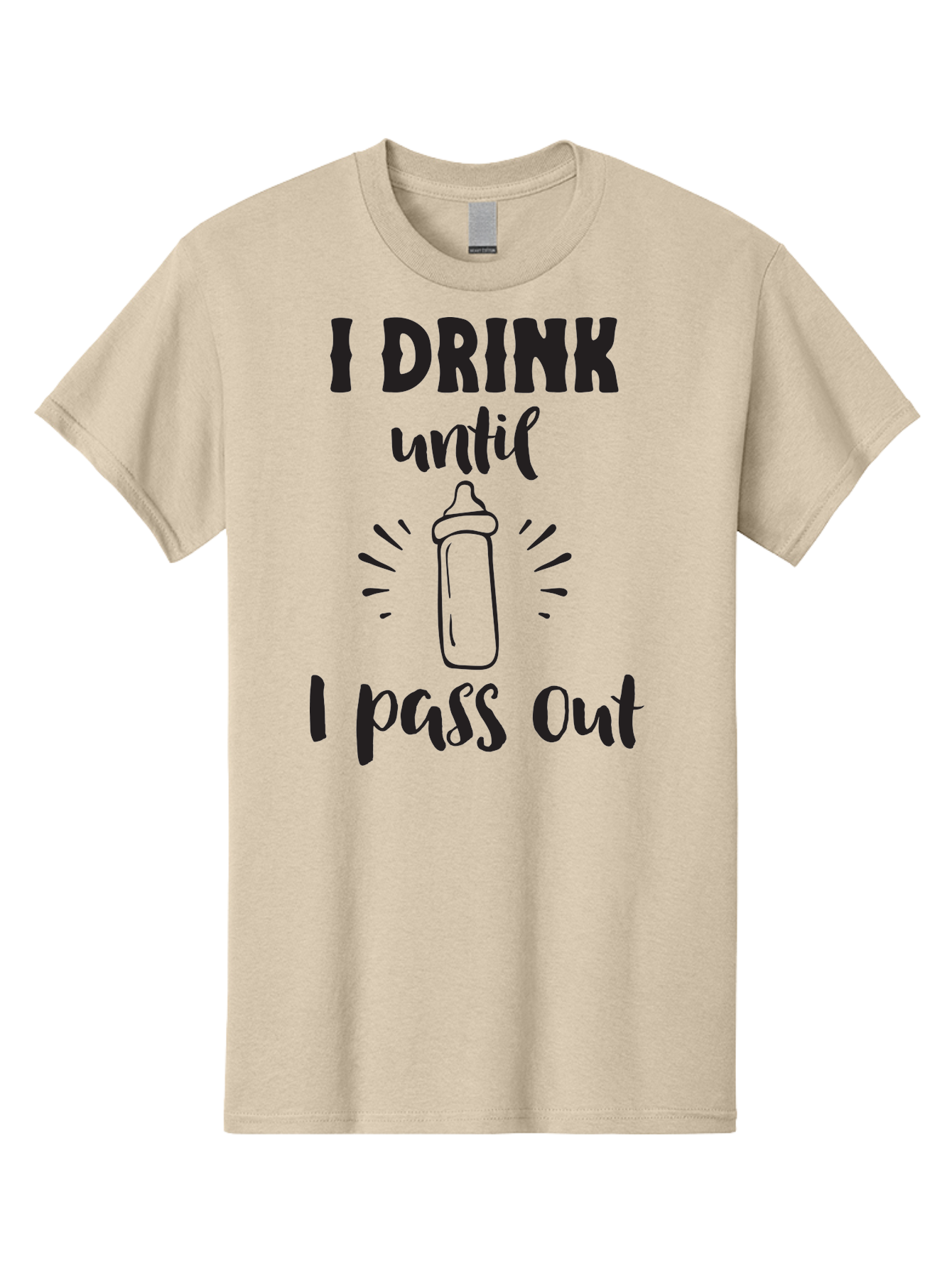 I-Drink-Until-I-Pass-Out Men'S Graphic Tee, 100% Cotton, Comfortable Casual Summer Wear, Machine Washable, Funny Baby Bottle, Humorous Drinking Quote, Party Humor, Adult Beverage, Comical Design, Sarcastic Quote, Playful Typography Aac846
