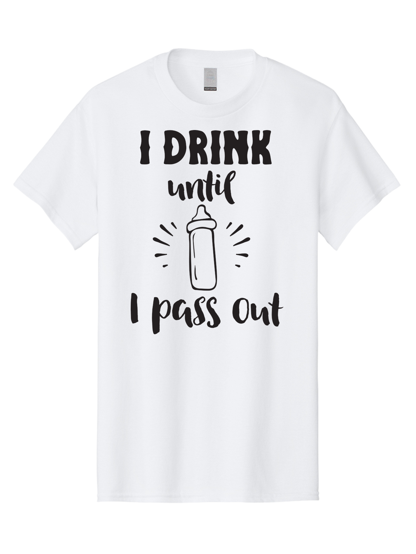 I-Drink-Until-I-Pass-Out Men'S Graphic Tee, 100% Cotton, Comfortable Casual Summer Wear, Machine Washable, Funny Baby Bottle, Humorous Drinking Quote, Party Humor, Adult Beverage, Comical Design, Sarcastic Quote, Playful Typography Aac846